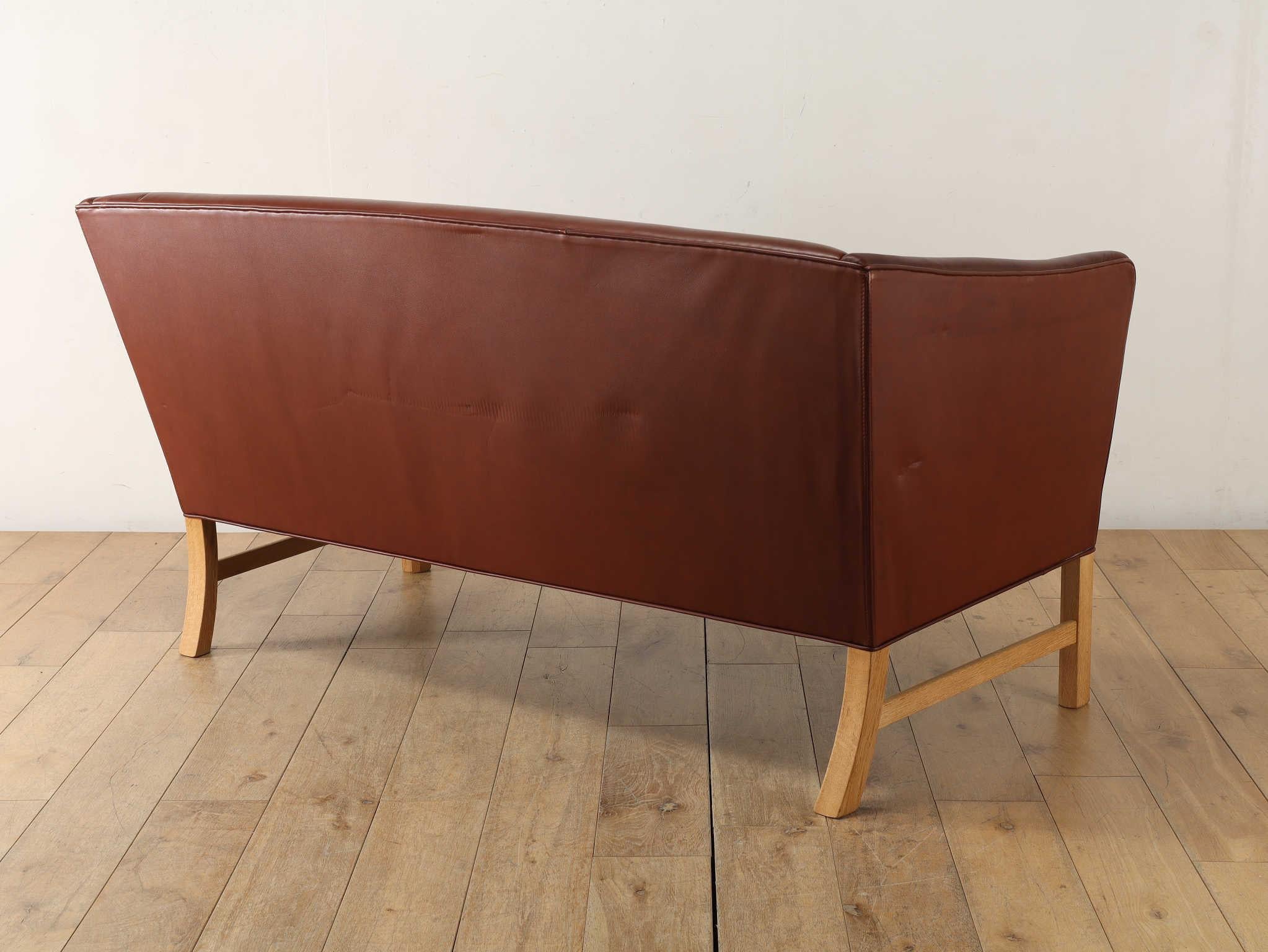 Ole Wanscher Leather 2 Seater Sofa 1950's In Good Condition For Sale In Shibuya-ku, 13