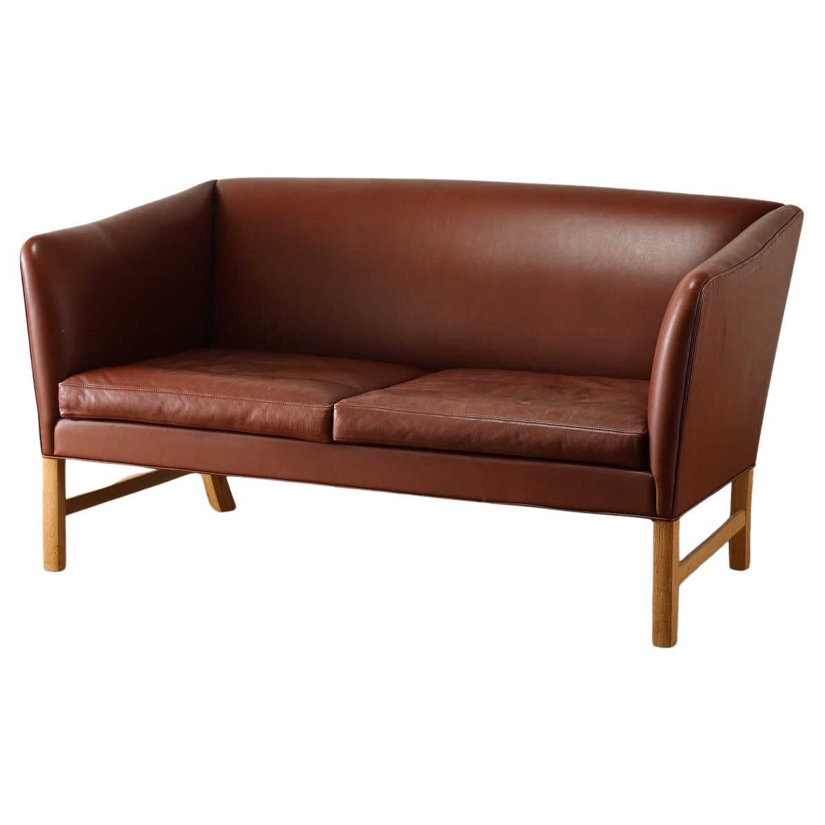 Ole Wanscher Leather 2 Seater Sofa 1950's For Sale