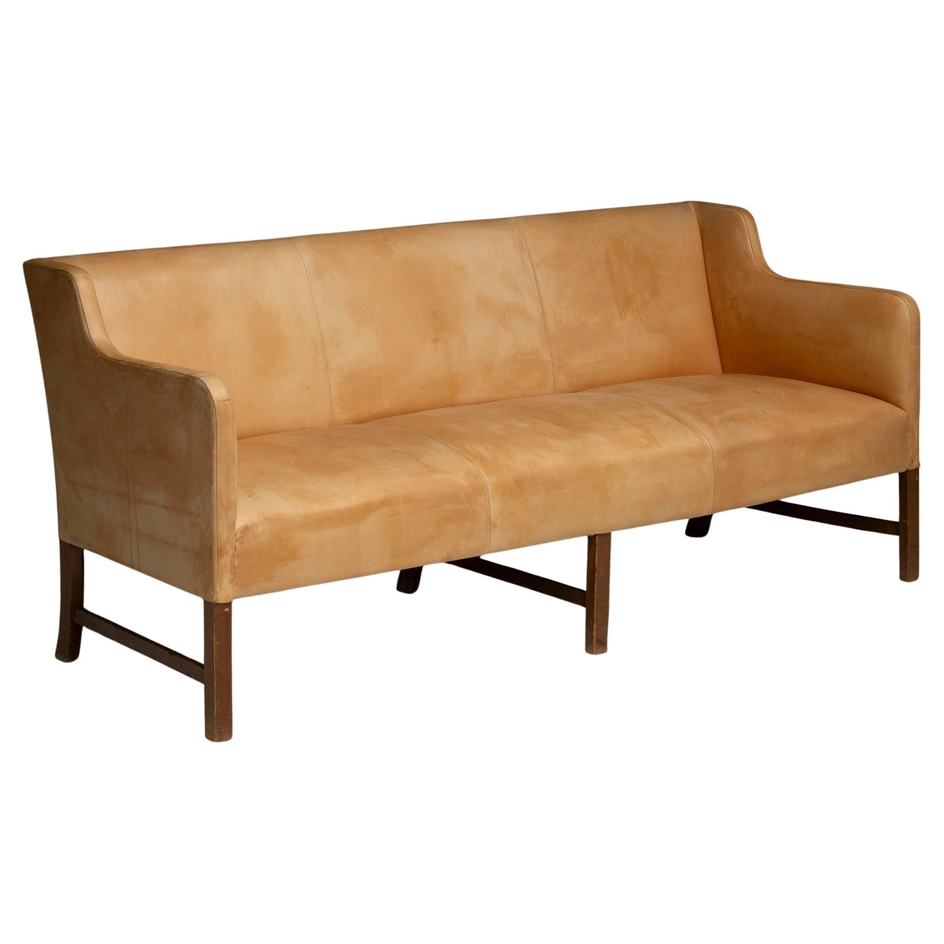 Ole Wanscher Leather Sofa, Denmark circa 1944