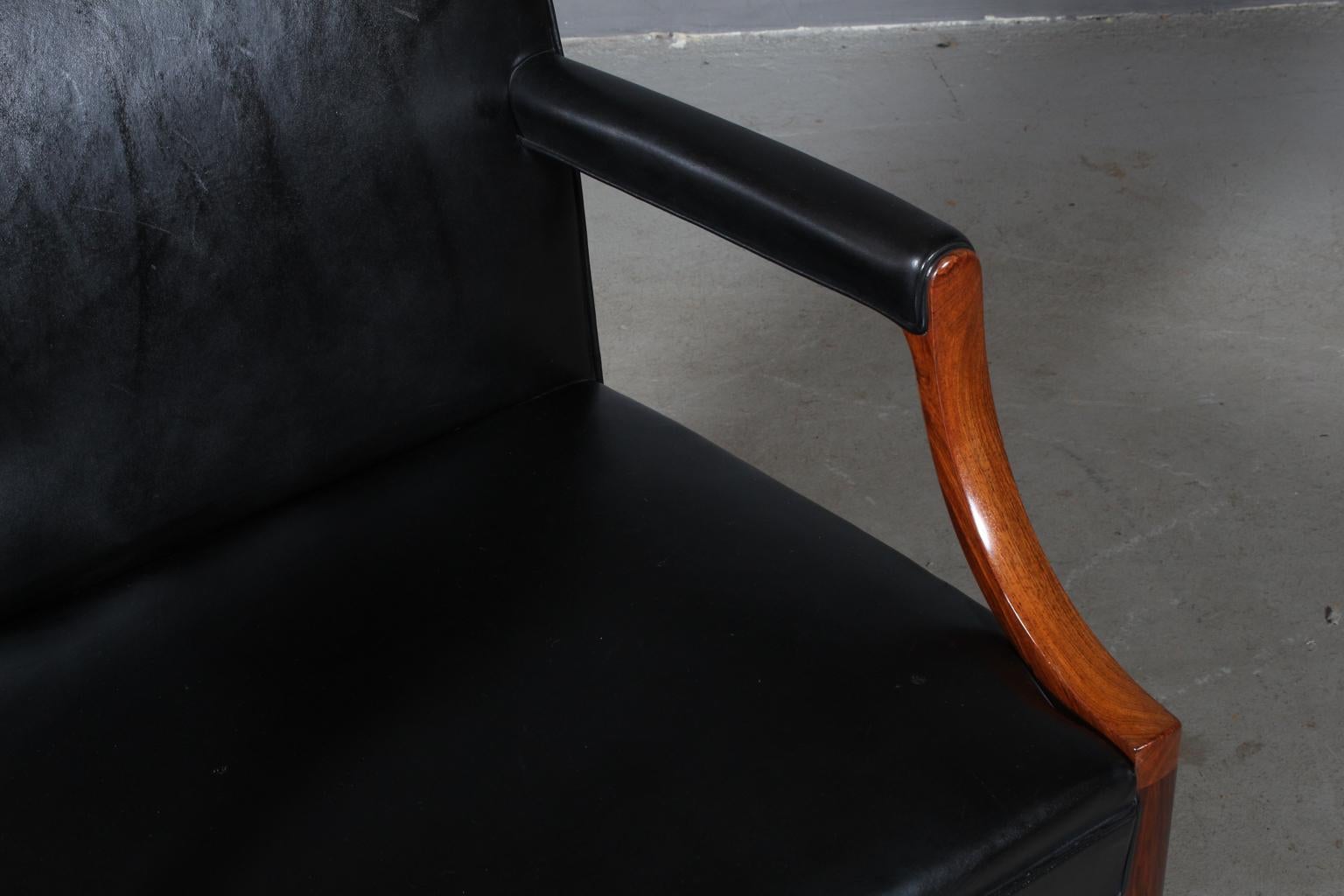 Leather Ole Wanscher Lounge Chair, Brazilian Rosewood