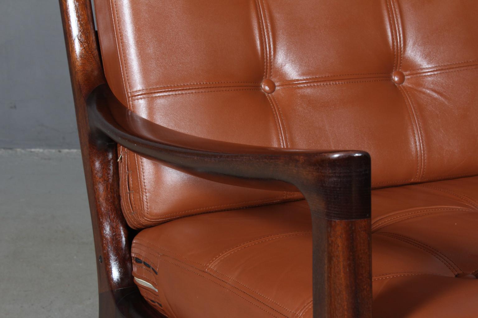 Scandinavian Modern Ole Wanscher Lounge Chair, Mahogany Leather