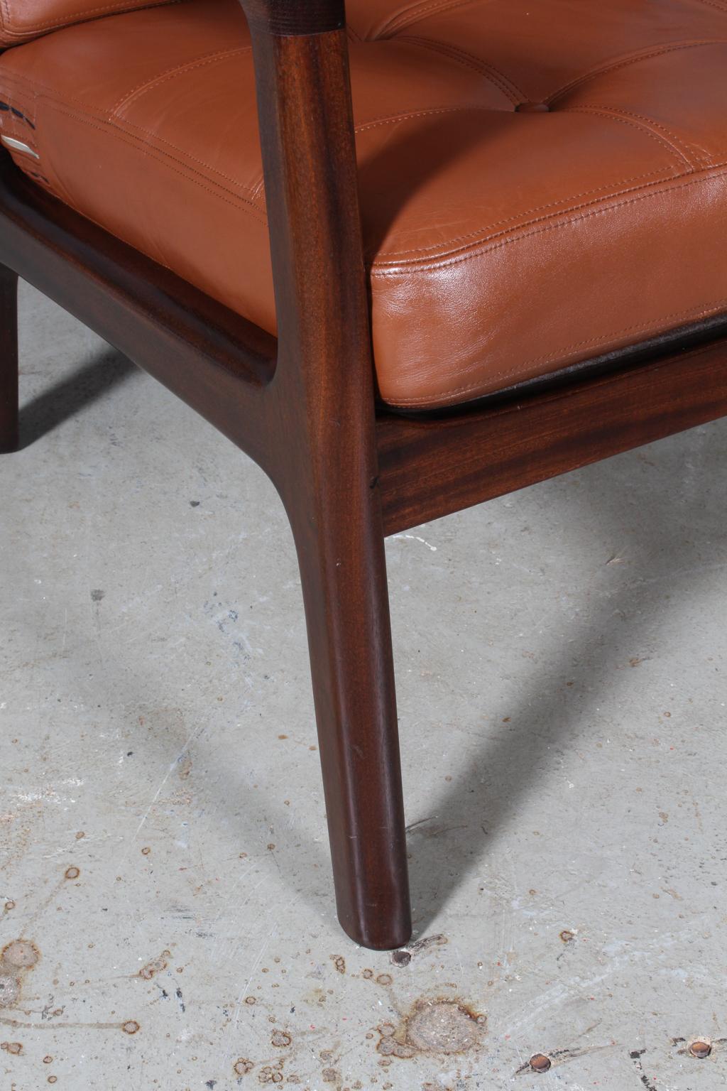 Danish Ole Wanscher Lounge Chair, Mahogany Leather