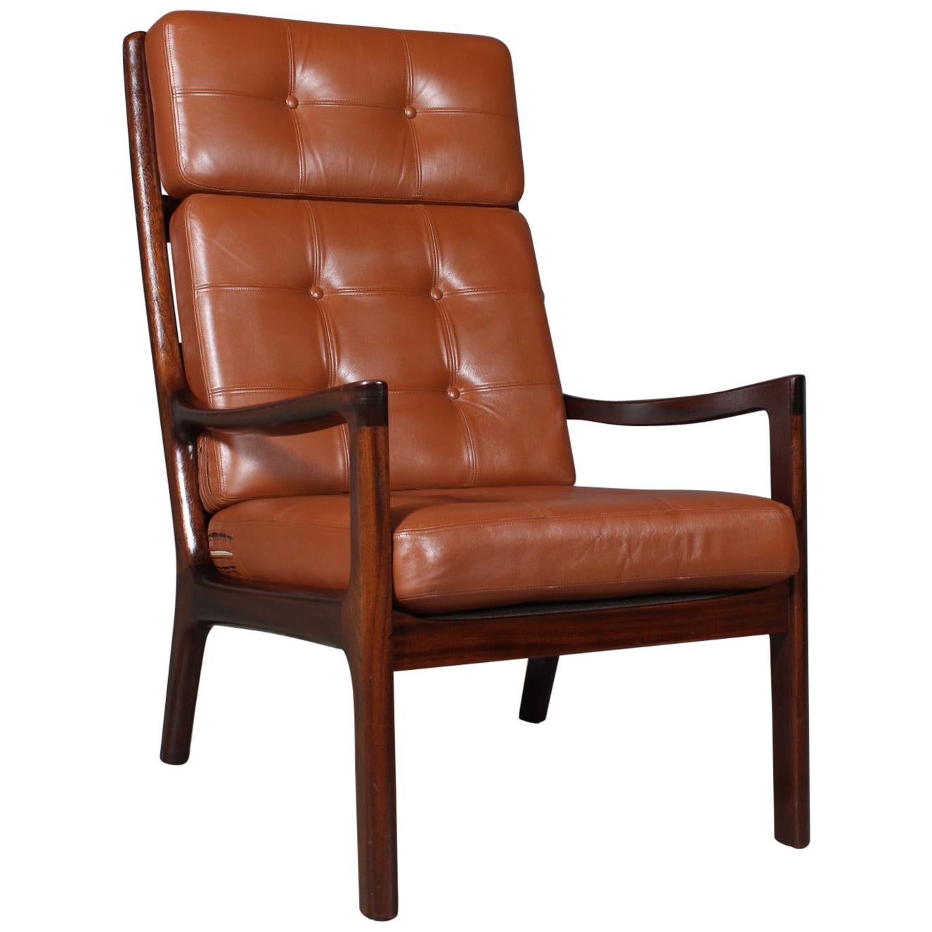 Ole Wanscher Lounge Chair, Mahogany Leather