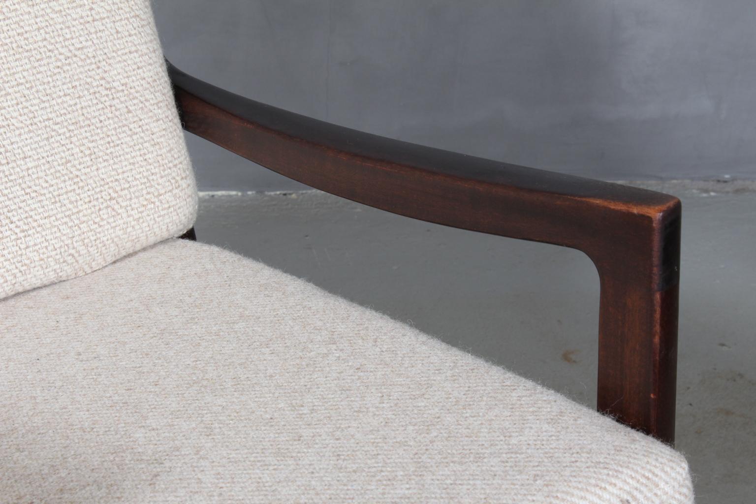 Scandinavian Modern Ole Wanscher Lounge Chair, Mahogany Wool