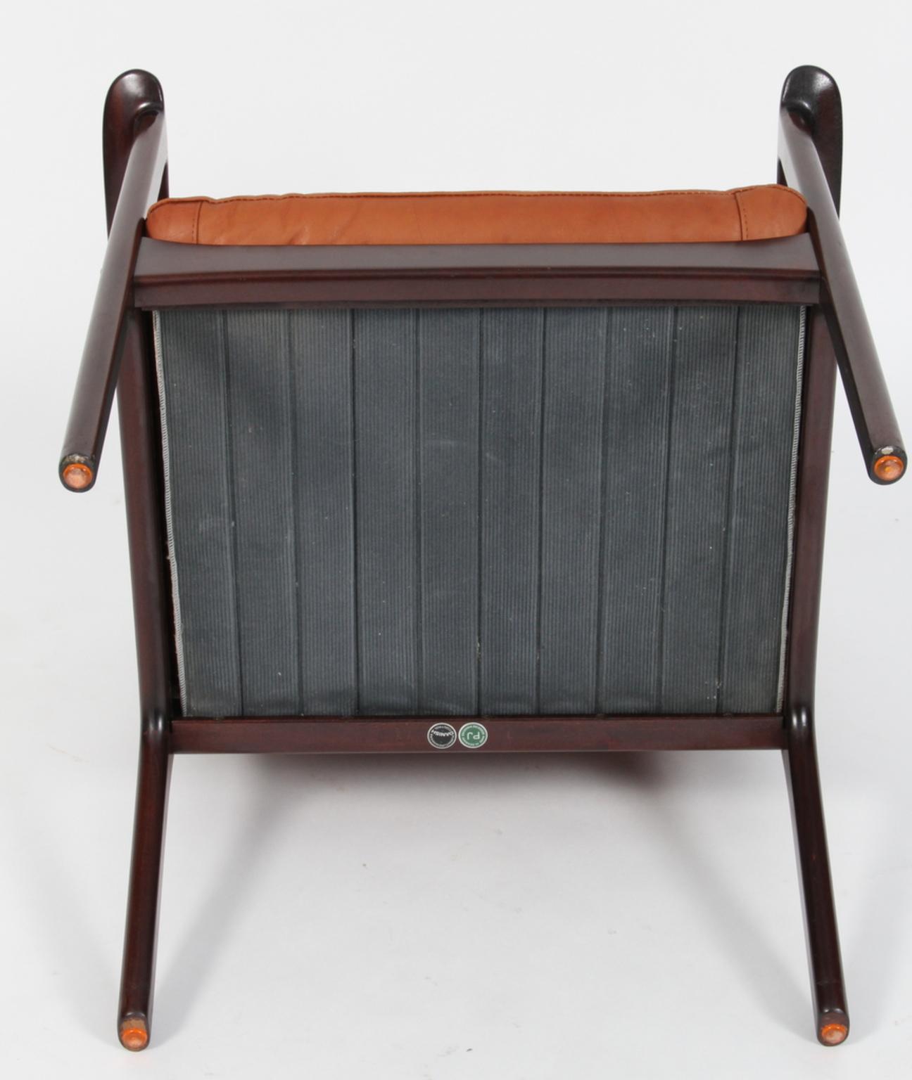 Ole Wanscher Lounge Chair, Model PJ112, Cognac Aniline Leather, Mahogany 1