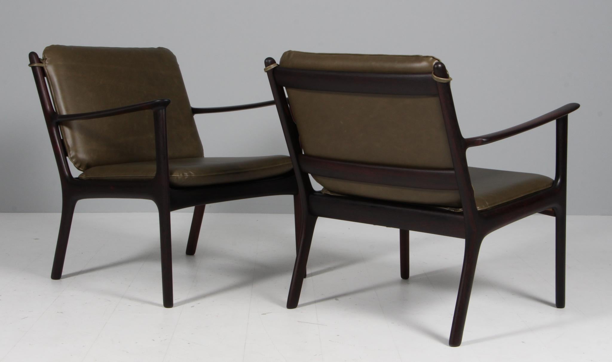 Leather Ole Wanscher Lounge Chair, Model PJ112, rosewood, 1960s For Sale