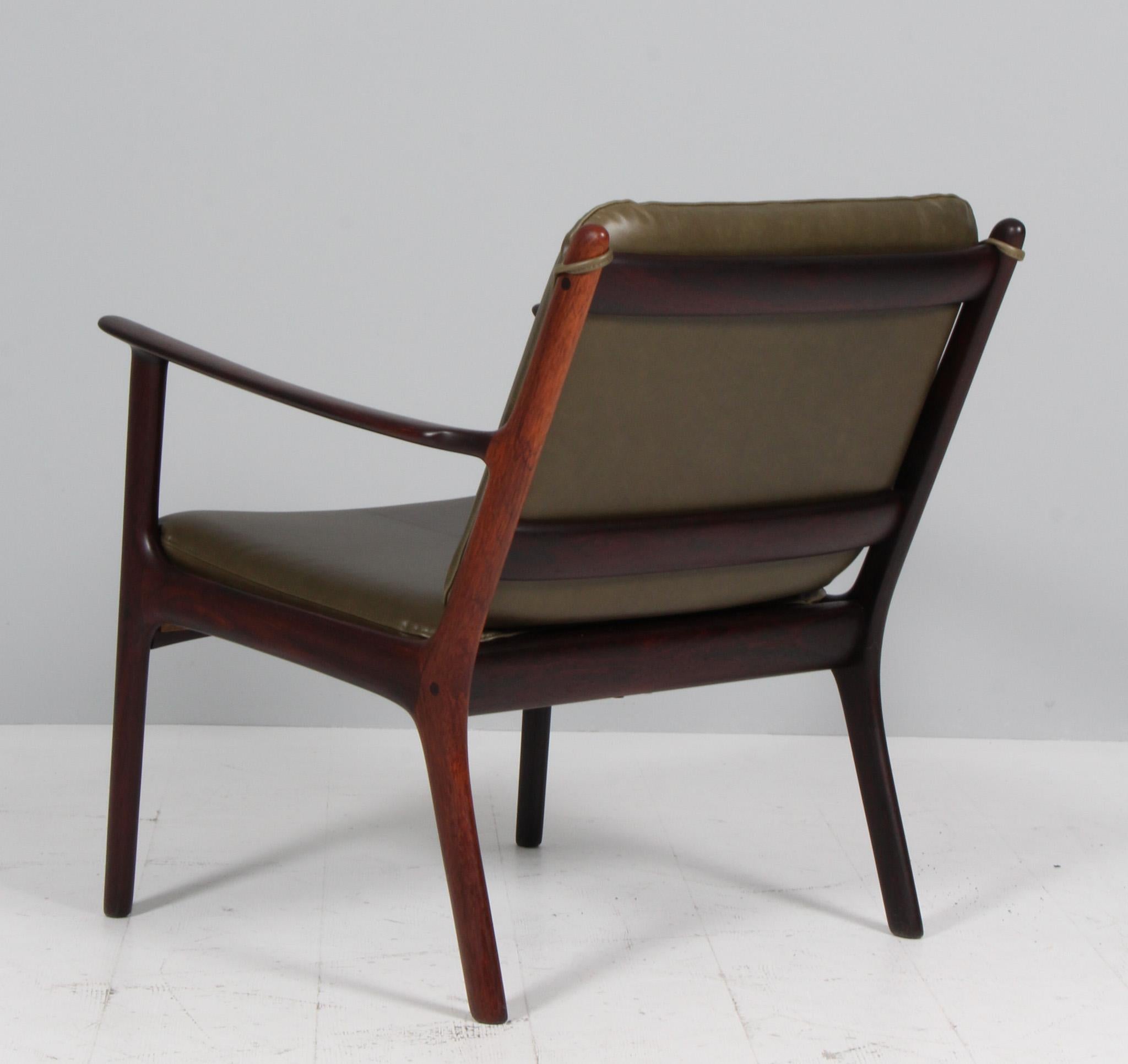Leather Ole Wanscher Lounge Chair, Model PJ112, rosewood, 1960s For Sale
