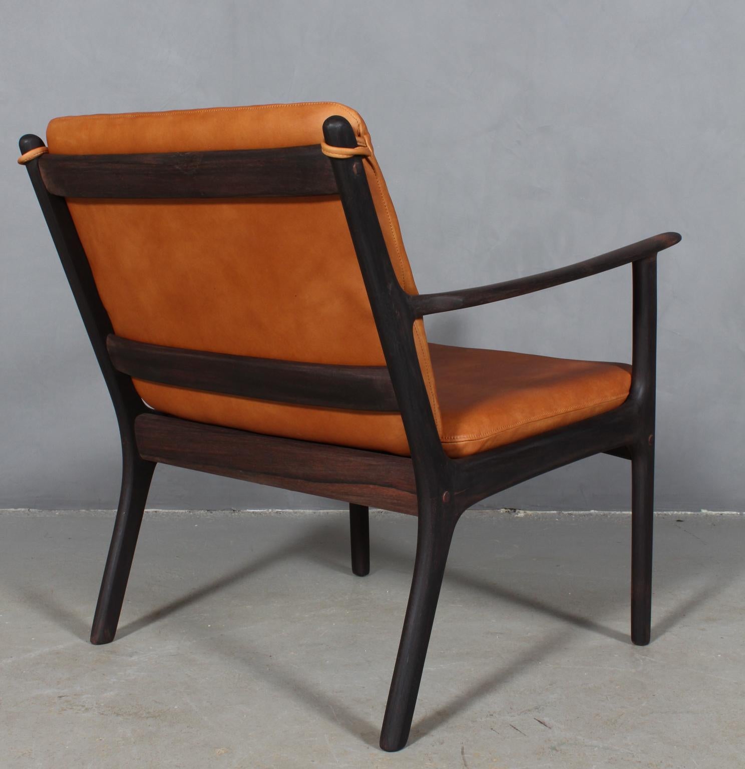 Leather Ole Wanscher Lounge Chair, Model PJ112, Rosewood