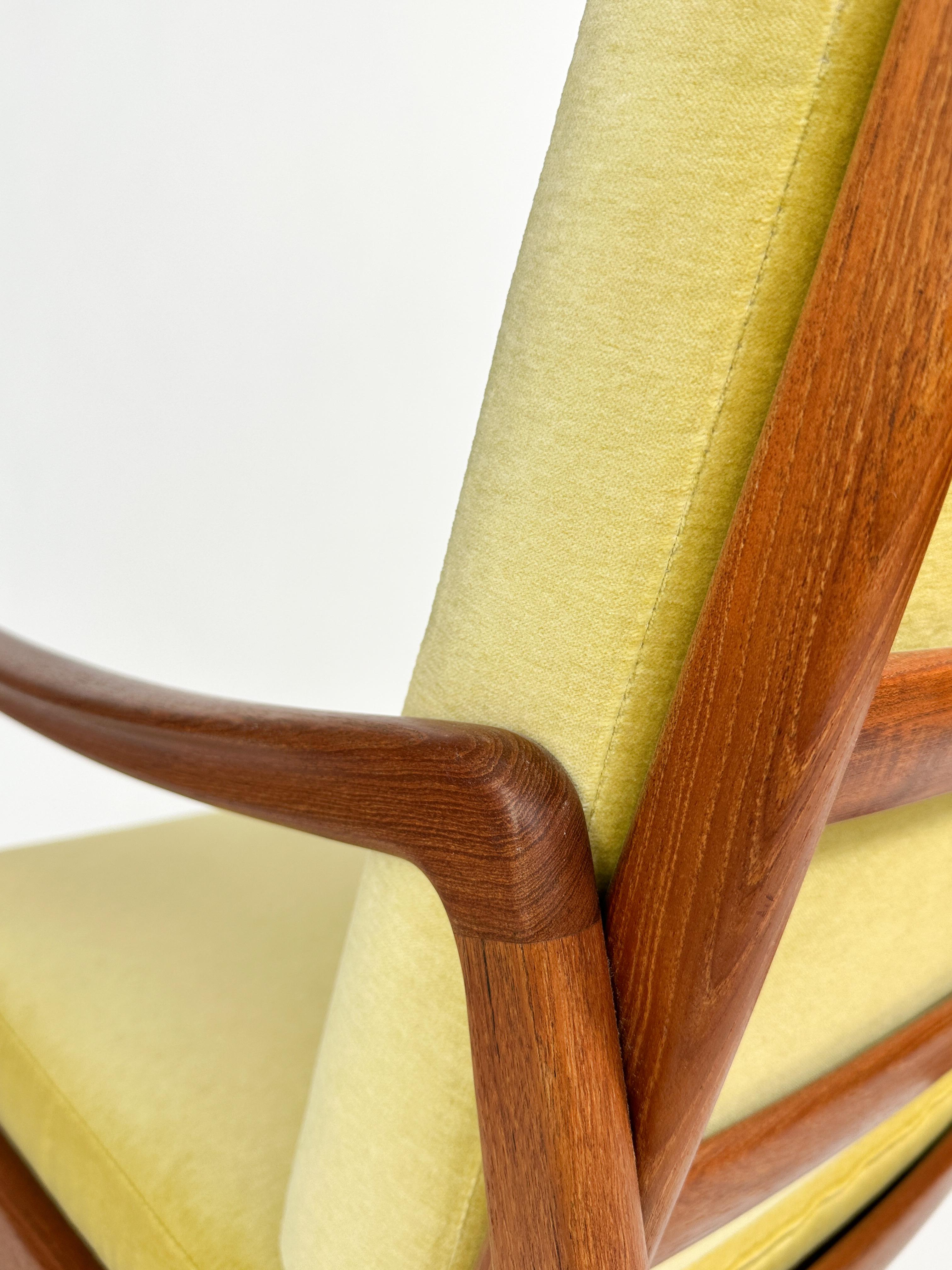 Ole Wanscher Lounge Chair Teak France & Daverkosen Denmark Dedar Velvet 1950s im Angebot 6
