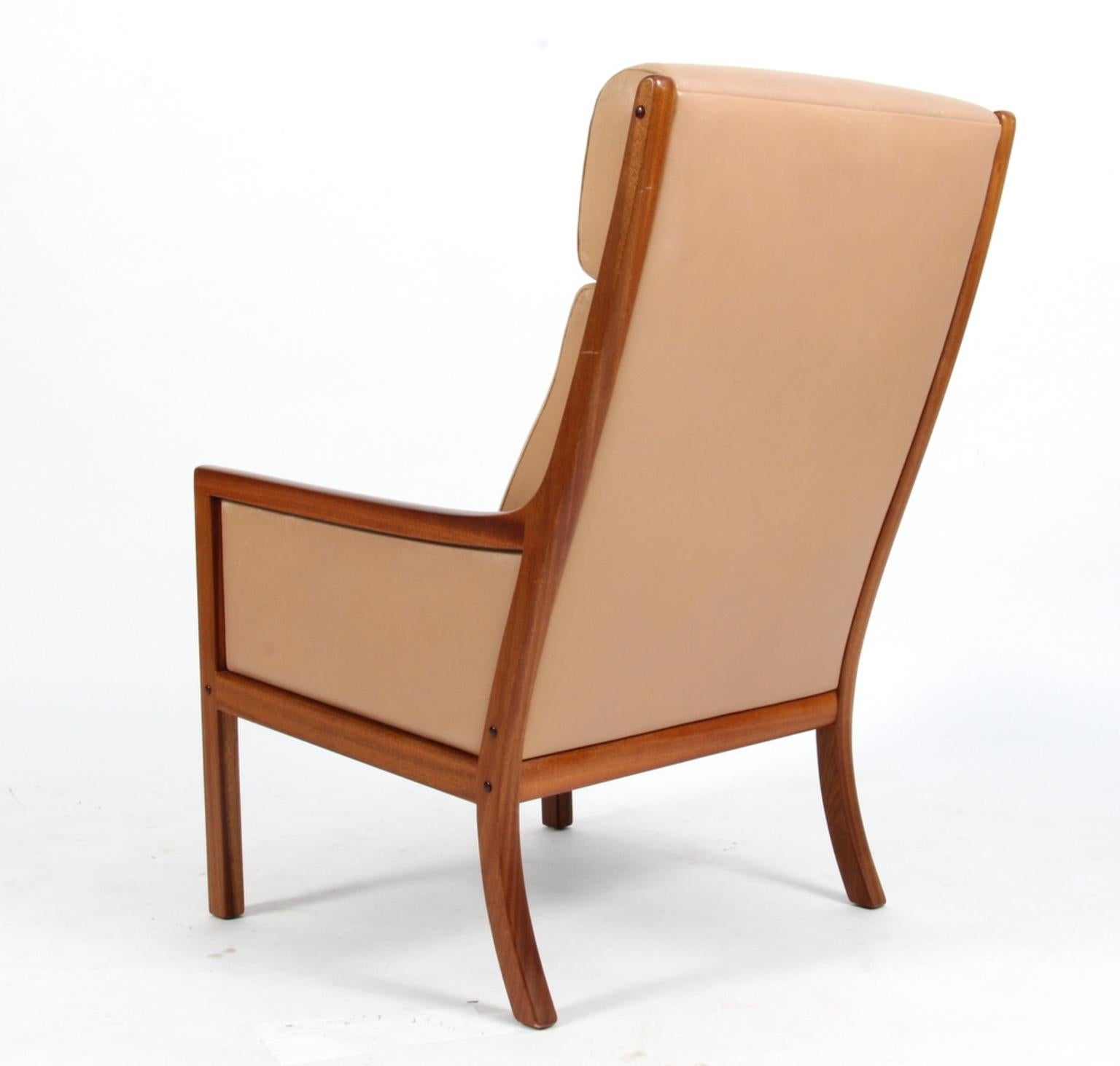 Mid-20th Century Ole Wanscher Lounge Chair with Ottoman, Nature Leather Poul Jeppesen, 1960s