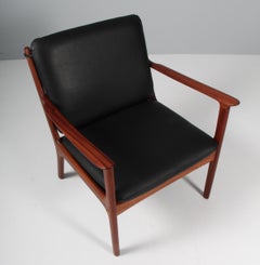 Ole Wanscher Lounge Chairs, Model PJ112, Black Aniline Leather