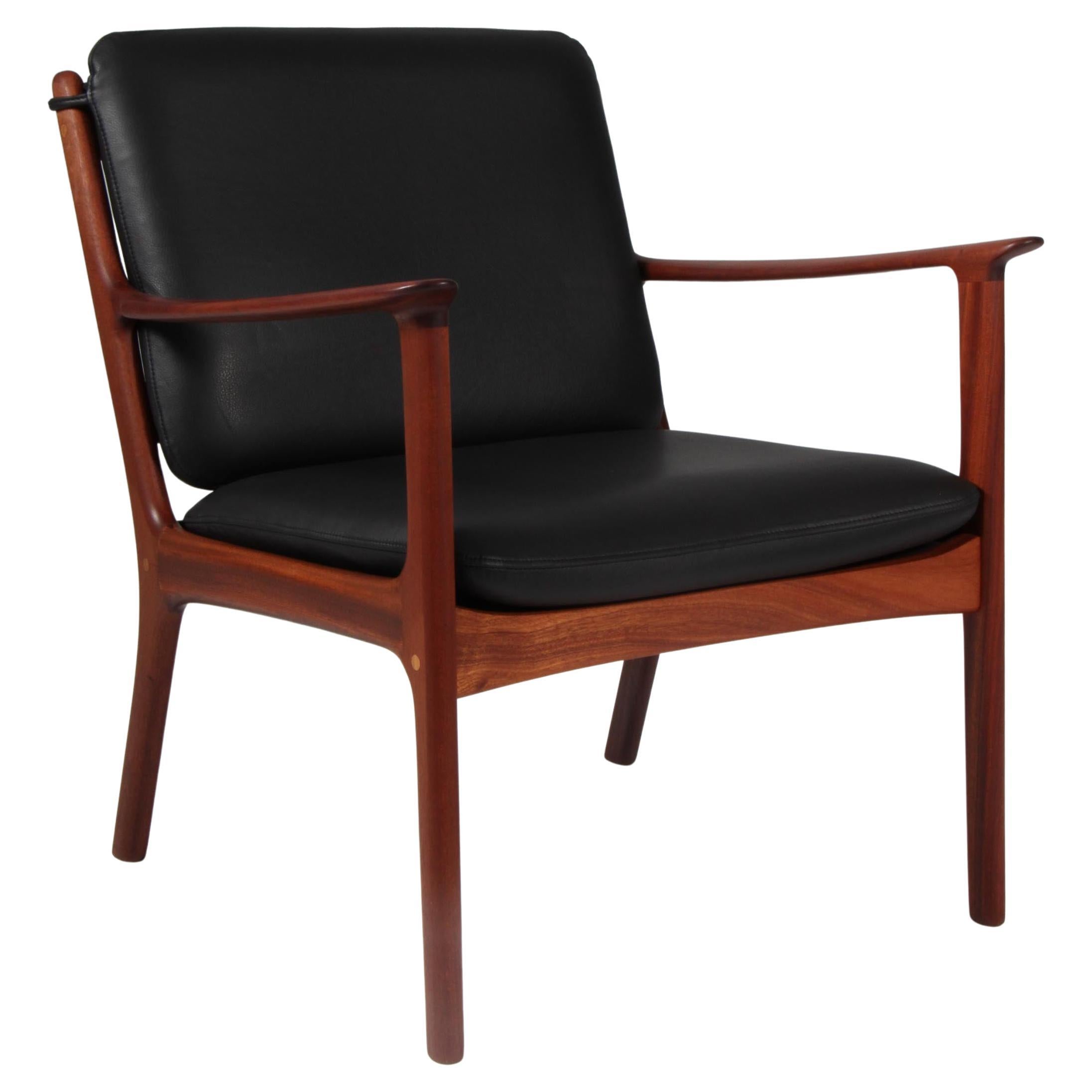 Ole Wanscher Lounge Chairs, Model PJ112, Black Aniline Leather