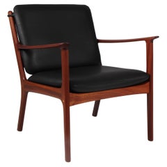 Ole Wanscher Lounge Chairs, Model PJ112, Black Aniline Leather