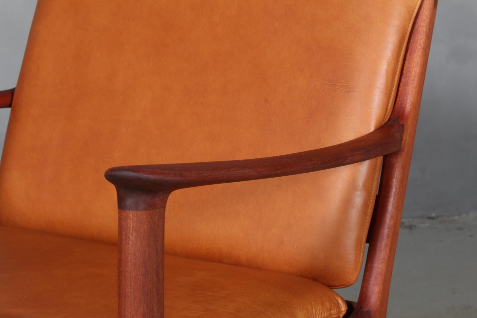 Scandinavian Modern Ole Wanscher Lounge Chairs, Model PJ112, Cognac Aniline Leather For Sale
