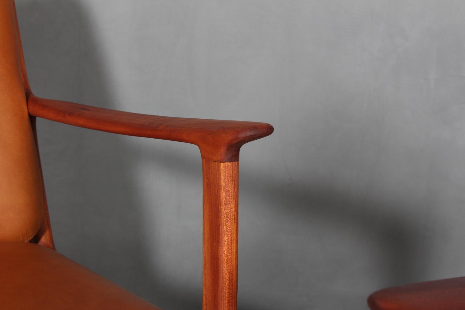 Danish Ole Wanscher Lounge Chairs, Model PJ112, Cognac Aniline Leather For Sale