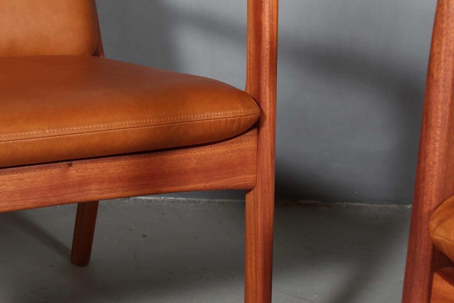 Ole Wanscher Lounge Chairs, Model PJ112, Cognac Aniline Leather In Excellent Condition In Esbjerg, DK