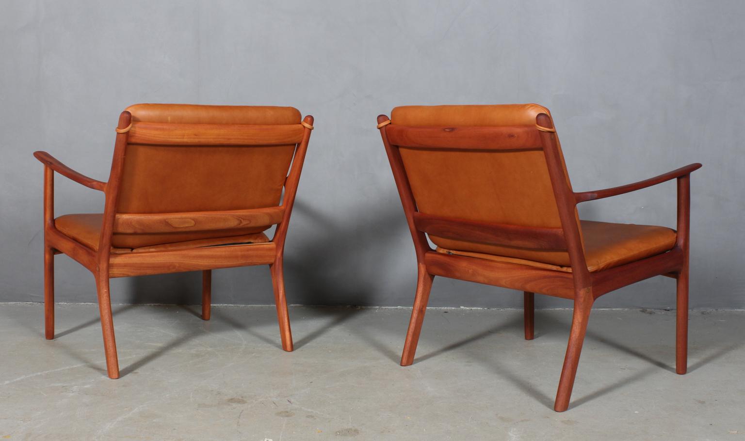 Mid-20th Century Ole Wanscher Lounge Chairs, Model PJ112, Cognac Aniline Leather