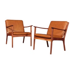 Ole Wanscher Lounge Chairs, Model PJ112, Cognac Aniline Leather