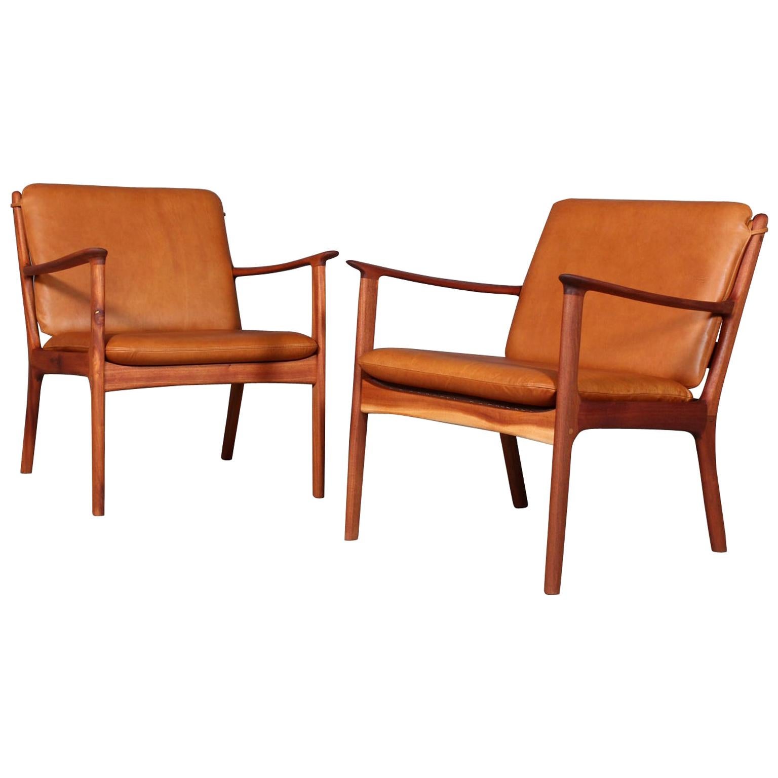 Ole Wanscher Lounge Chairs, Model PJ112, Cognac Aniline Leather