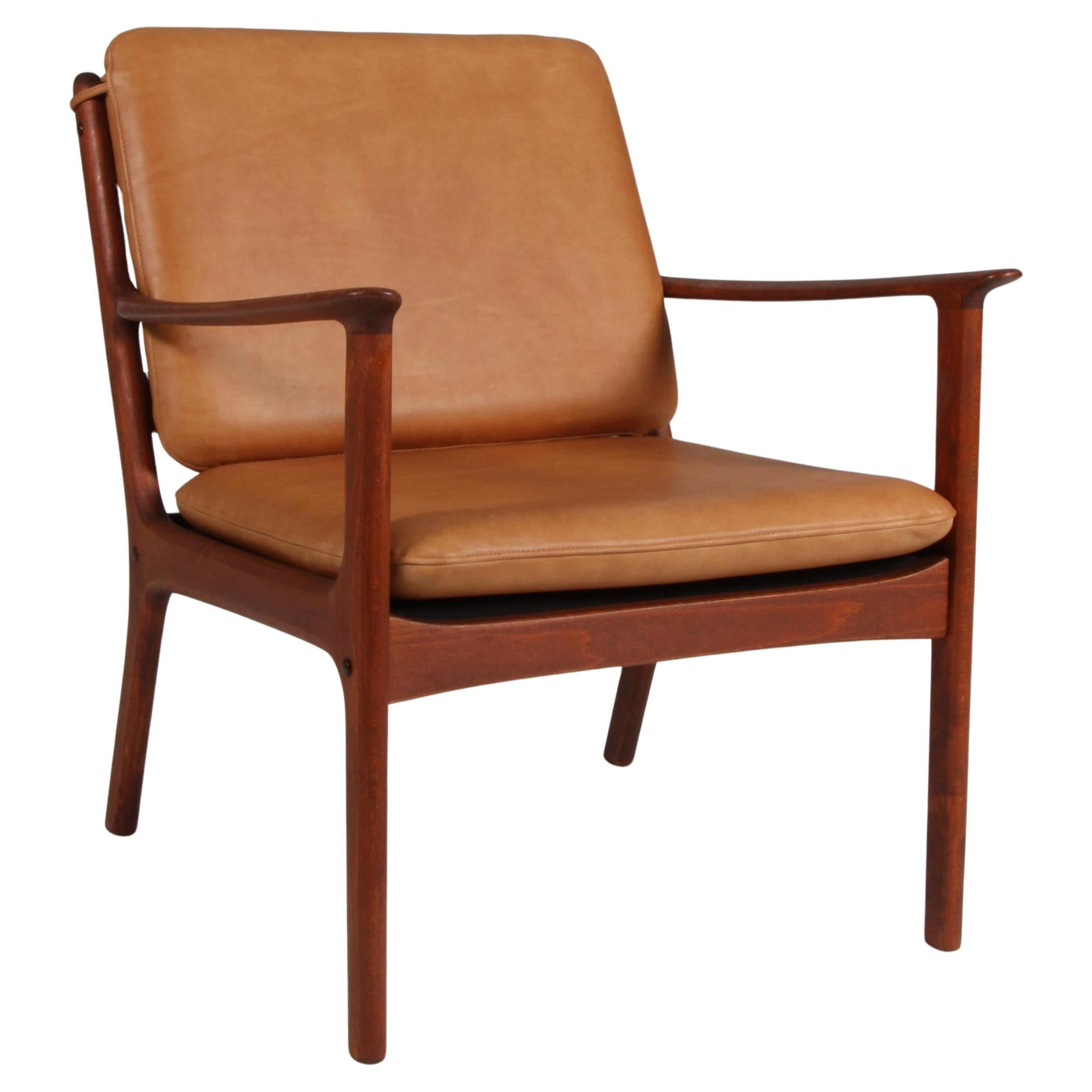 Ole Wanscher Lounge Chairs, Modell PJ112, Cognac Anilinleder, Buche gebeizt