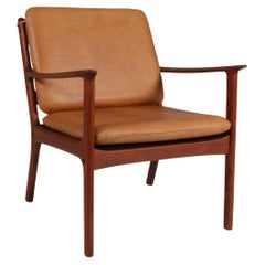 Ole Wanscher Lounge Chairs, Model PJ112, Cognac Aniline Leather, stained beech