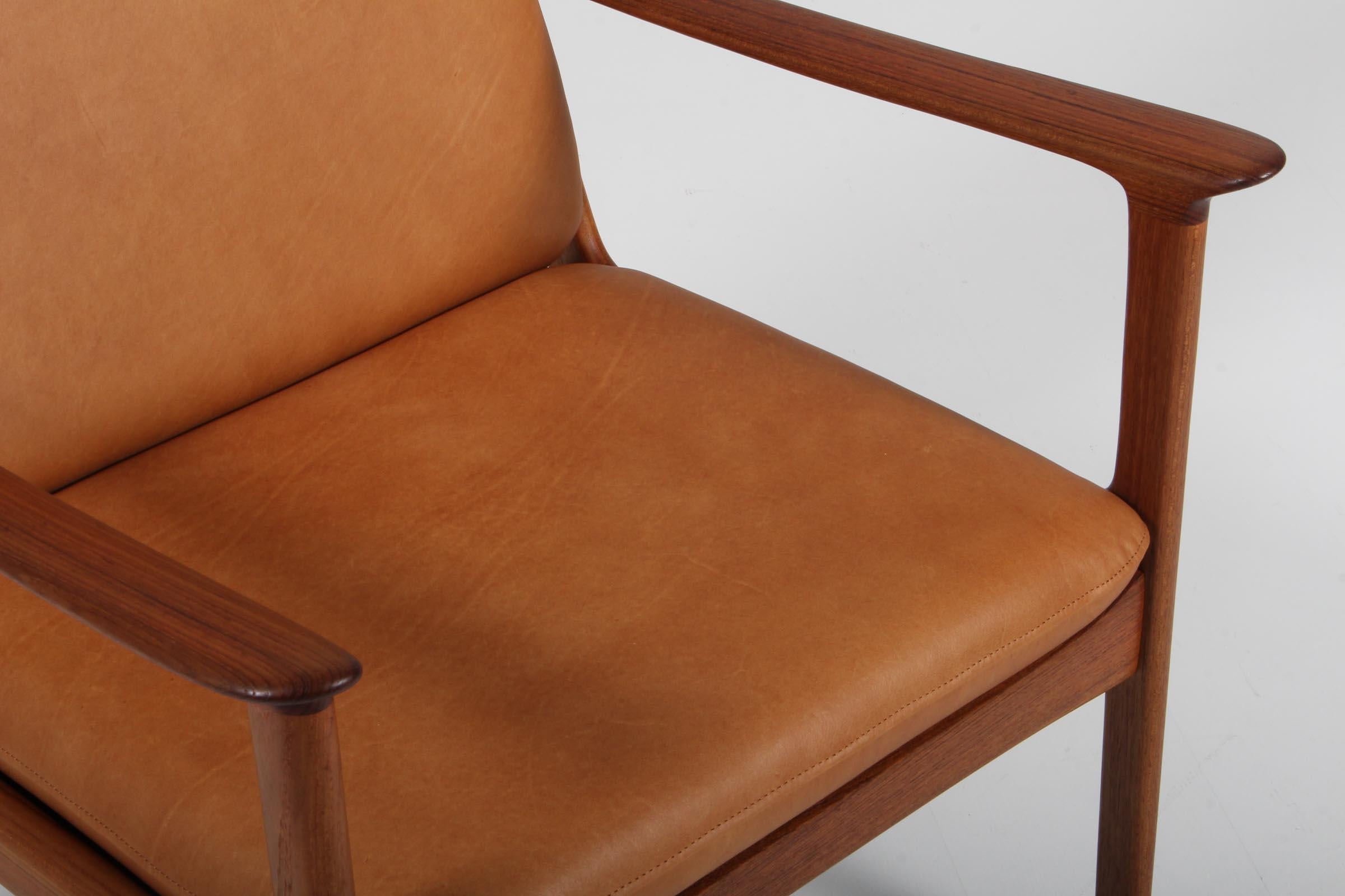 Ole Wanscher Lounge Chairs, Model PJ112, Cognac Aniline Leather, Teak In Excellent Condition In Esbjerg, DK