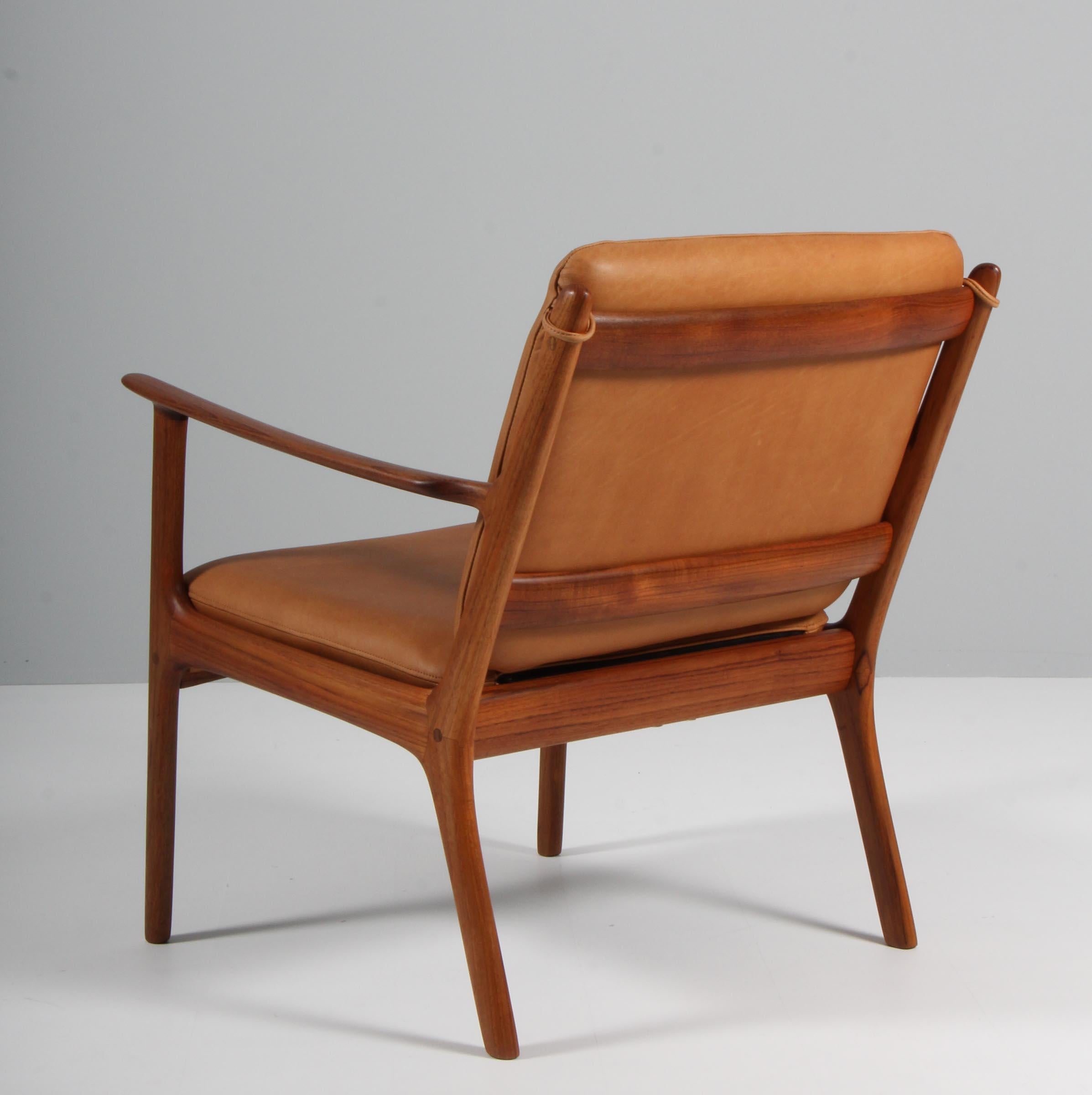 Mid-20th Century Ole Wanscher Lounge Chairs, Model PJ112, Cognac Aniline Leather, Teak
