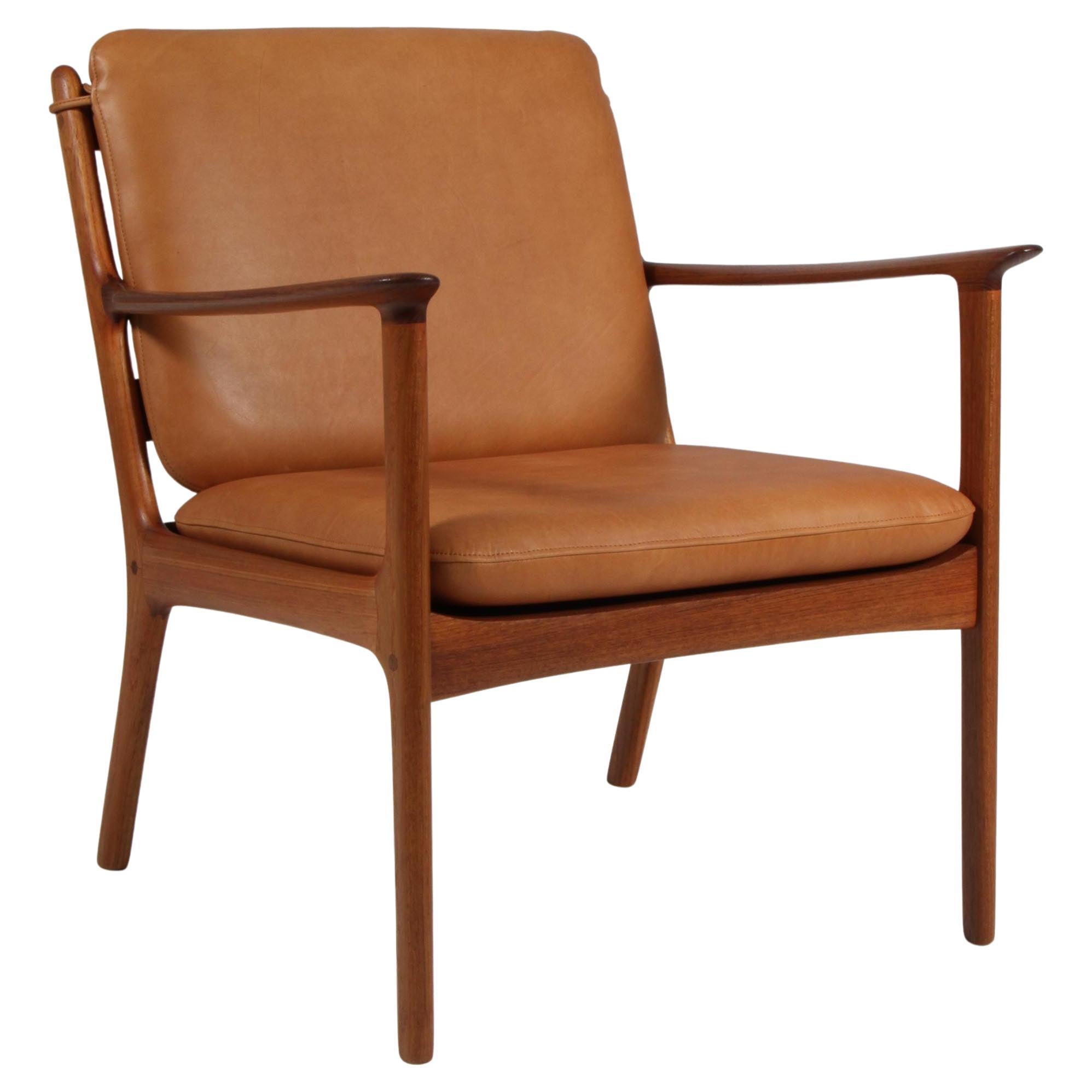 Ole Wanscher Lounge Chairs, Model PJ112, Cognac Aniline Leather, Teak