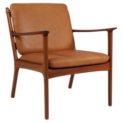 Ole Wanscher Lounge Chairs, Model PJ112, Cognac Aniline Leather, Teak