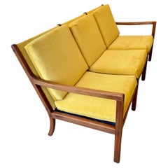 Ole Wanscher Mahogany & Mustard Bronze Velour Upholstery Settee, Denmark 1960's