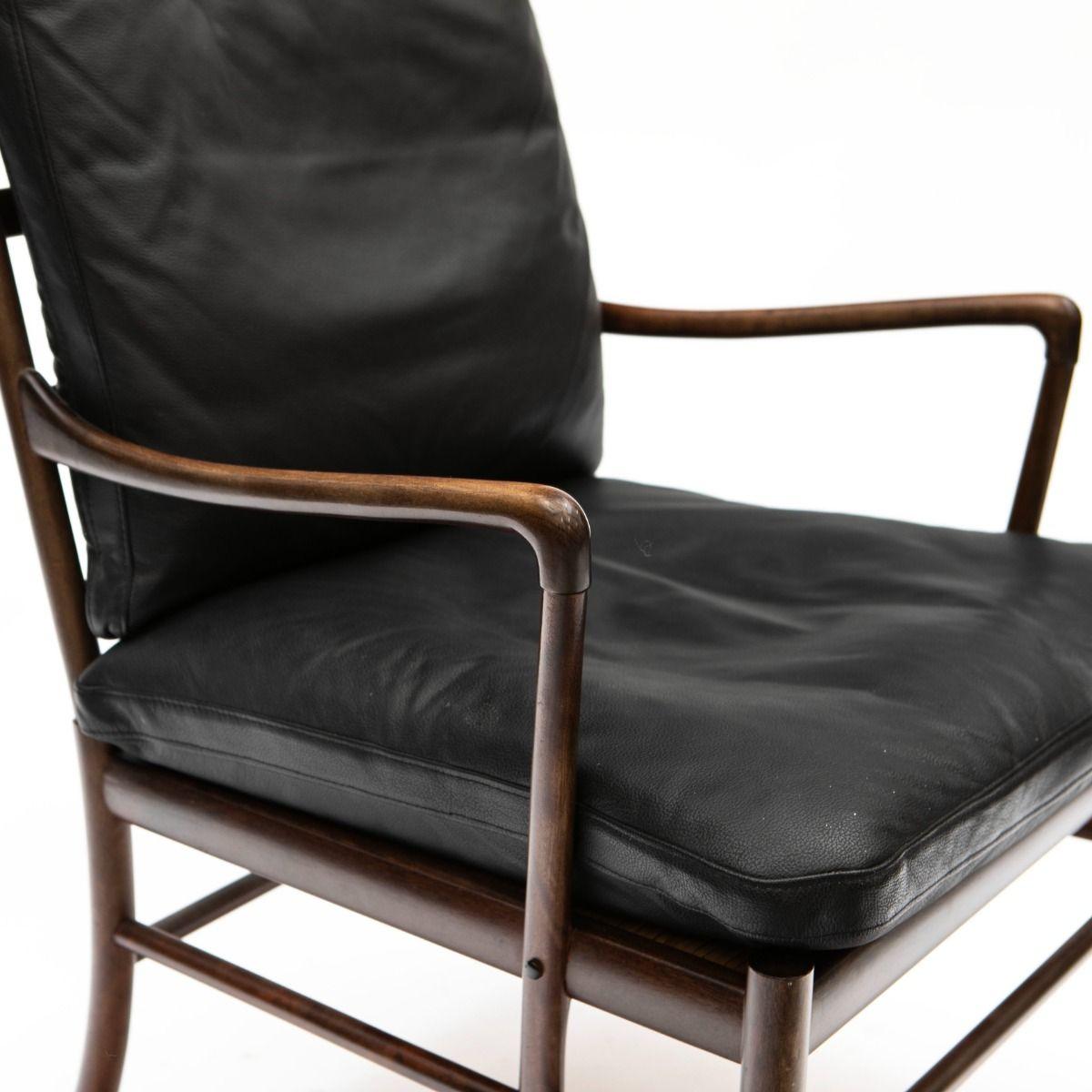 Scandinavian Modern Ole Wanscher Mahogany Colonial Chair with Black Leather Cushions, Designed 1949