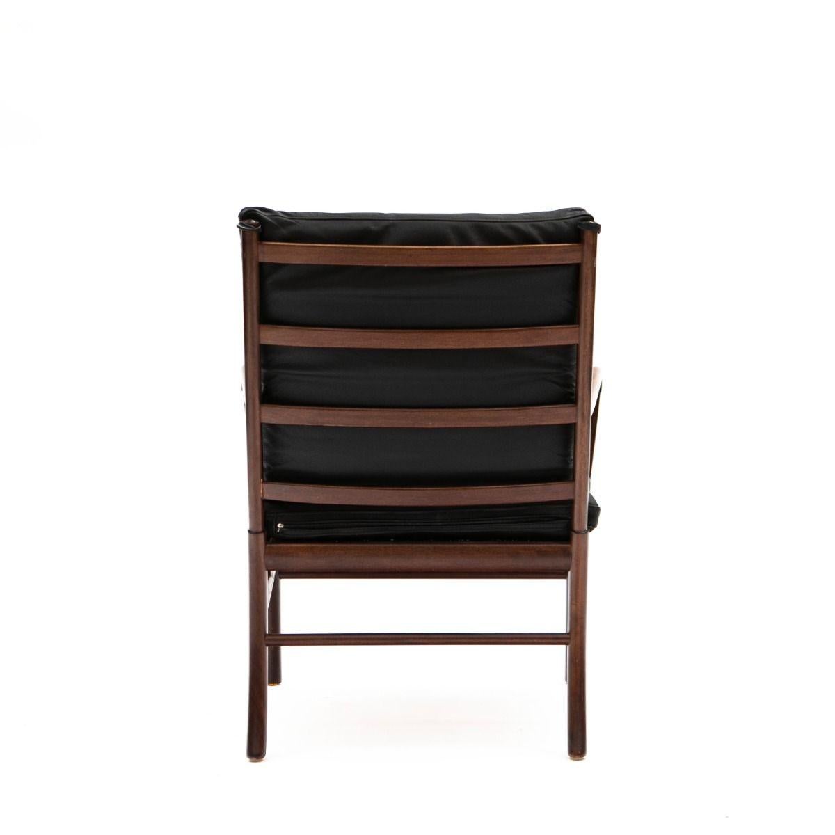 Danish Ole Wanscher Mahogany Colonial Chair with Black Leather Cushions, Designed 1949