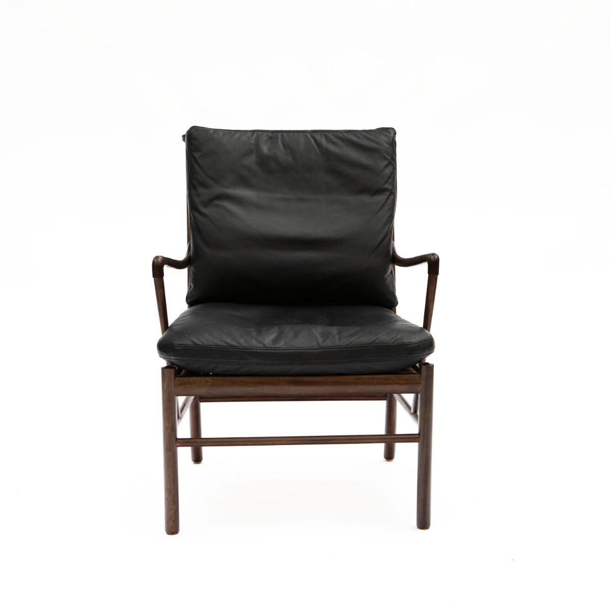 20th Century Ole Wanscher Mahogany Colonial Chair with Black Leather Cushions, Designed 1949
