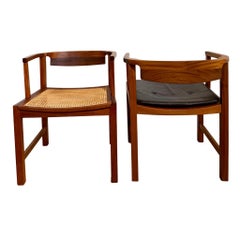 Ole Wanscher Sedie da pranzo in canna e pelle di mogano