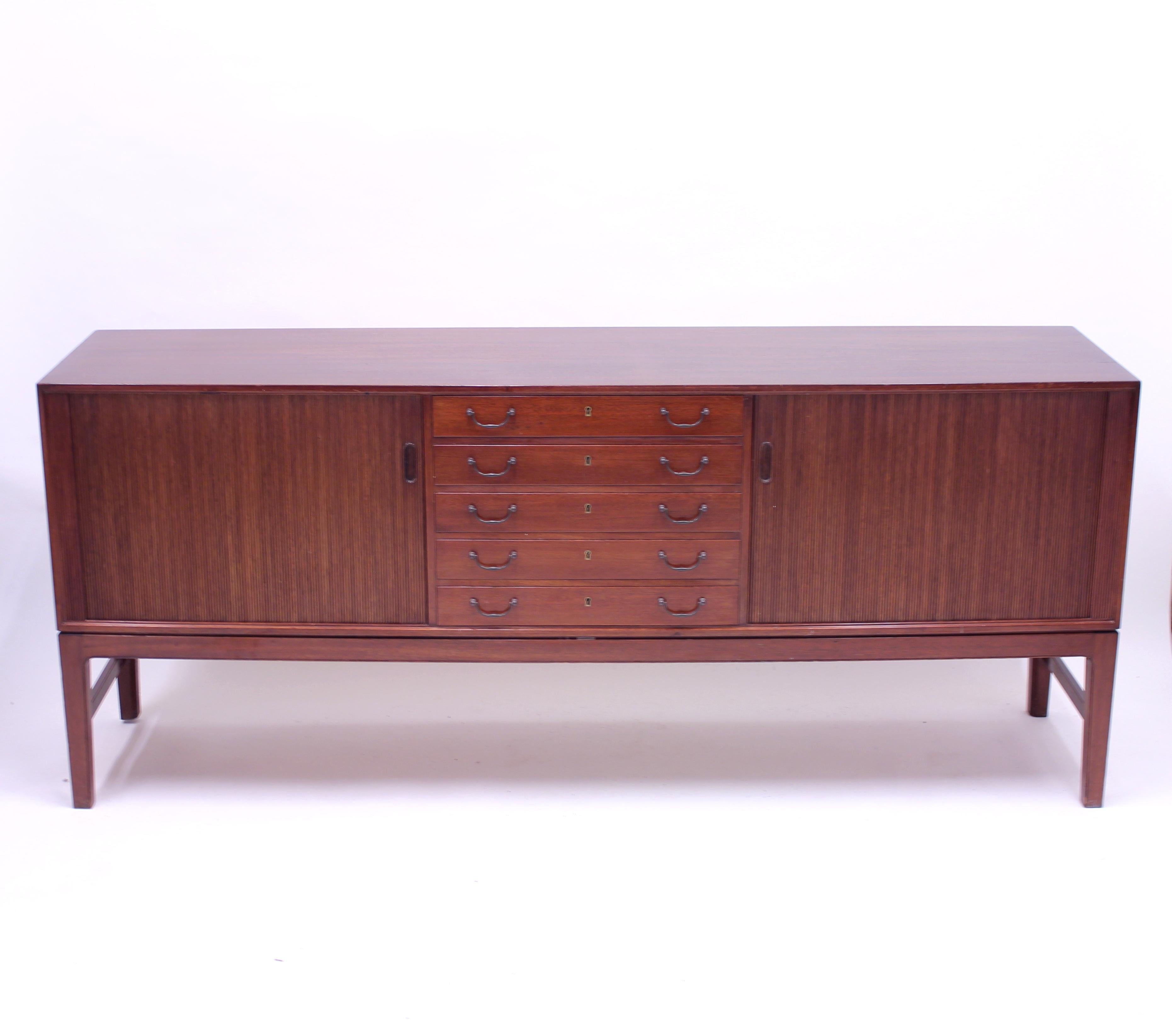 Metal Ole Wanscher Mahogany Sideboard, A.J. Iversen, 1940s
