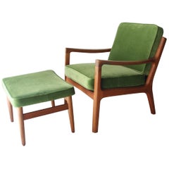 Ole Wanscher Mid-Century Modern Oak Velvet Green Danish Lounge, 1960