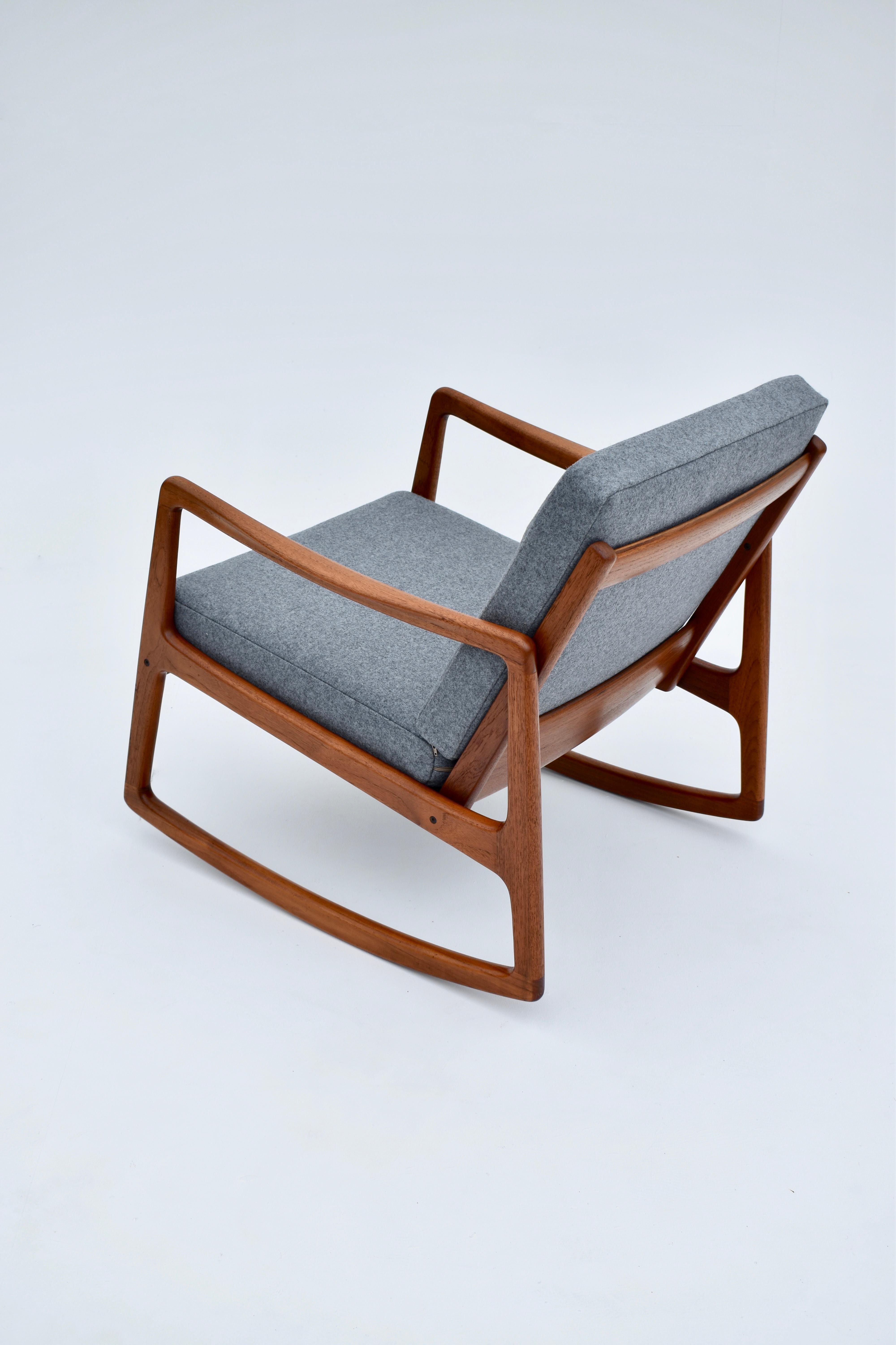 Ole Wanscher Model 120 Teak Rocking Chair with Kvadrat Fabric 2