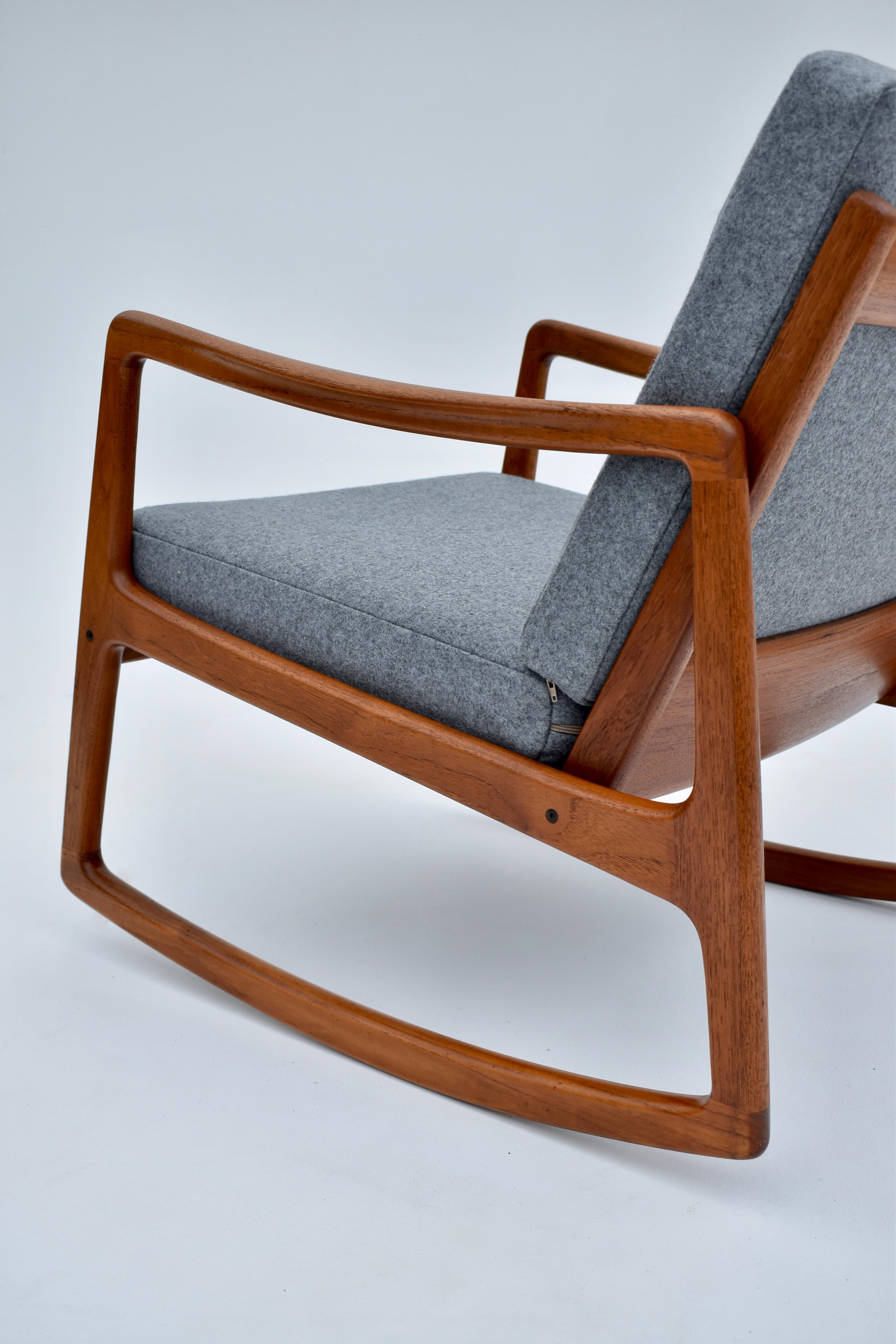 Ole Wanscher Model 120 Teak Rocking Chair with Kvadrat Fabric 3