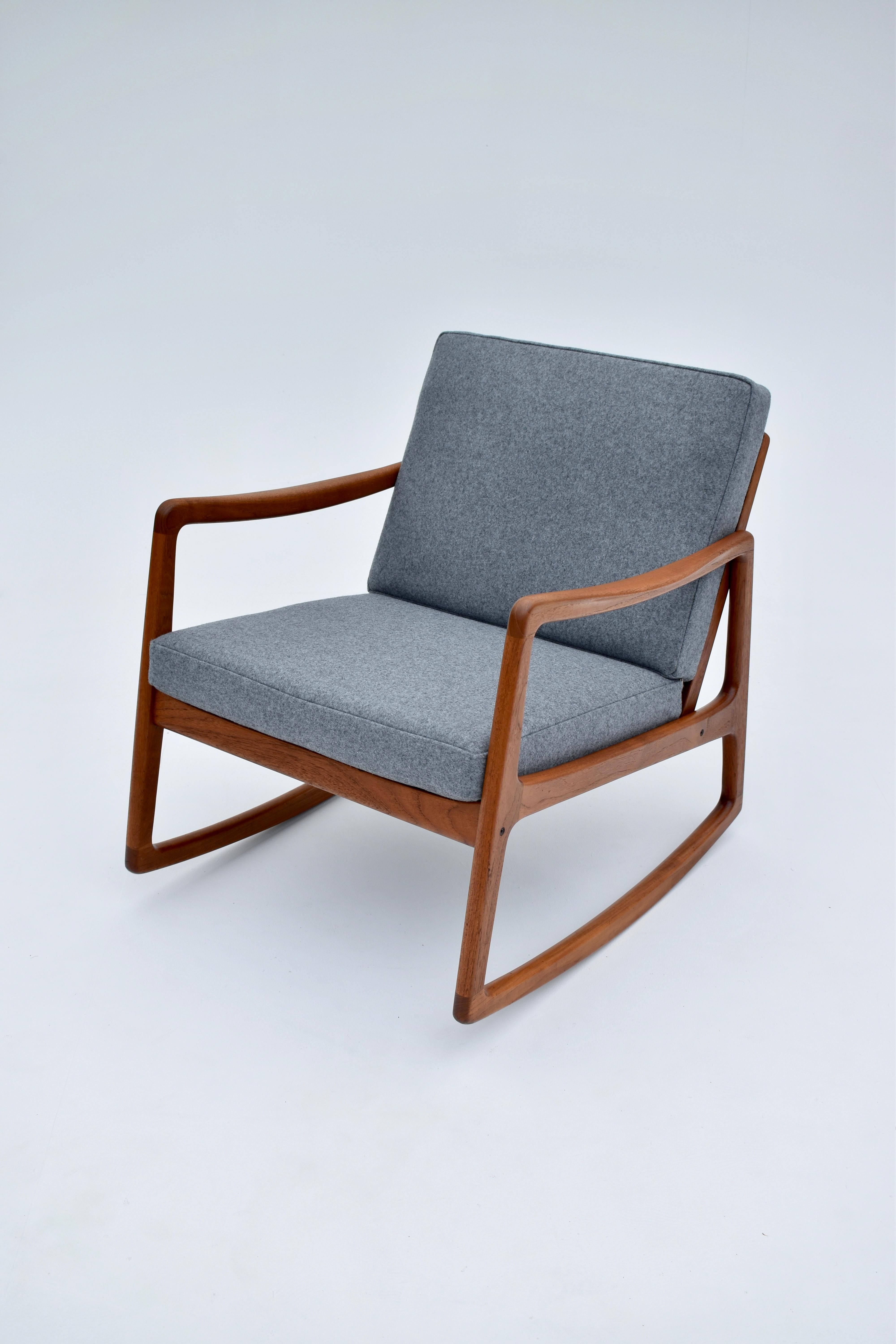 Ole Wanscher Model 120 Teak Rocking Chair with Kvadrat Fabric 6