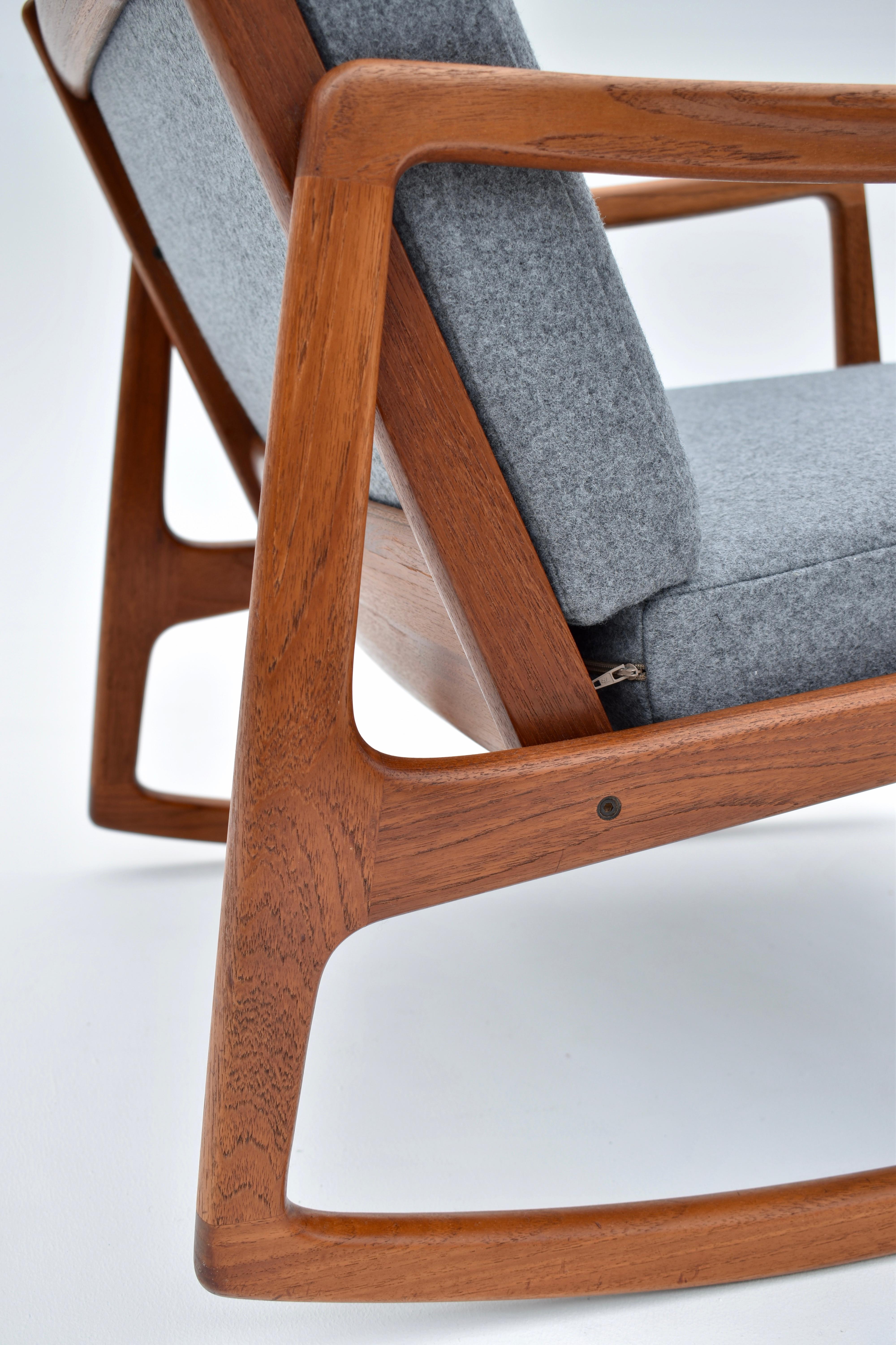 Danish Ole Wanscher Model 120 Teak Rocking Chair with Kvadrat Fabric