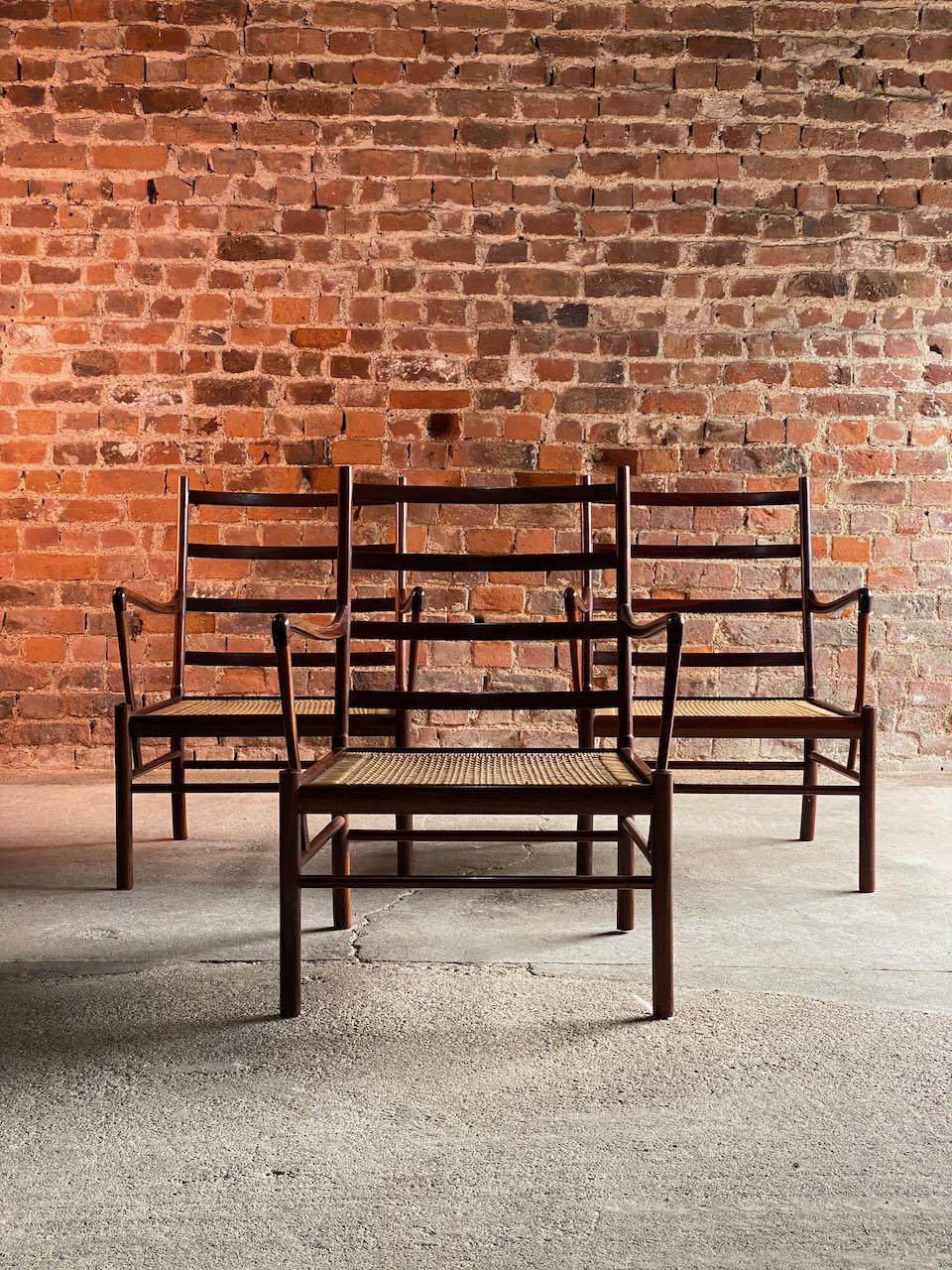 Ole Wanscher Model 149 rosewood Colonial chairs by Poul Jeppesens Denmark circa 1950

Magnificent set of three Ole Wanscher Model 149 'Colonial' chairs in Brazilian rosewood for cabinet maker Poul Jeppesens Møbelfabrik, Denmark circa 1950, these