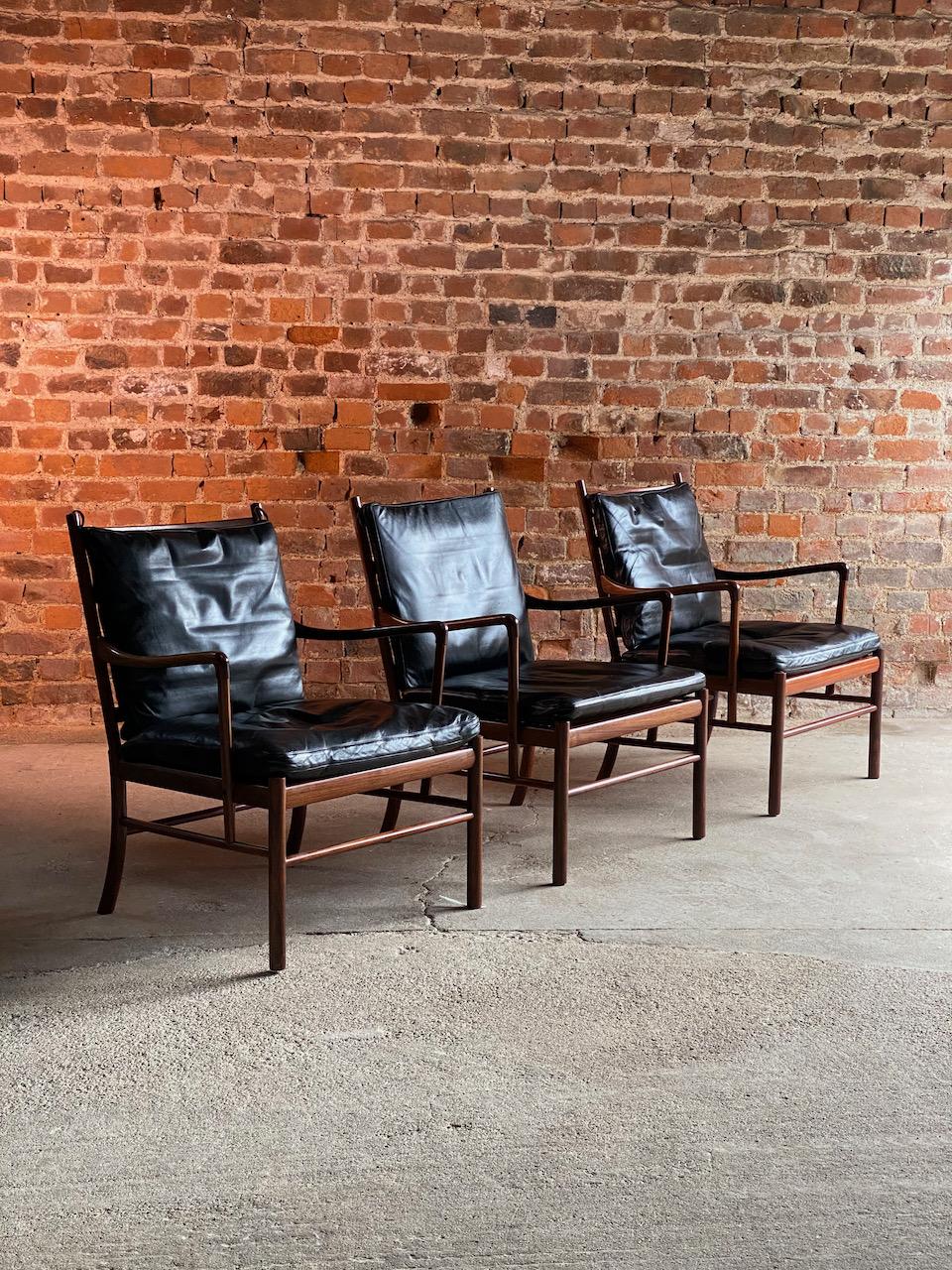 Leather Ole Wanscher Model 149 Rosewood Colonial Chairs by Poul Jeppesens, circa 1950