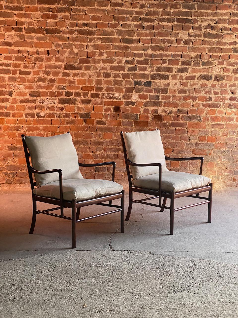 Mid-20th Century Ole Wanscher Model 149 Rosewood Colonial Chairs Pair by Poul Jeppesens, Denmark