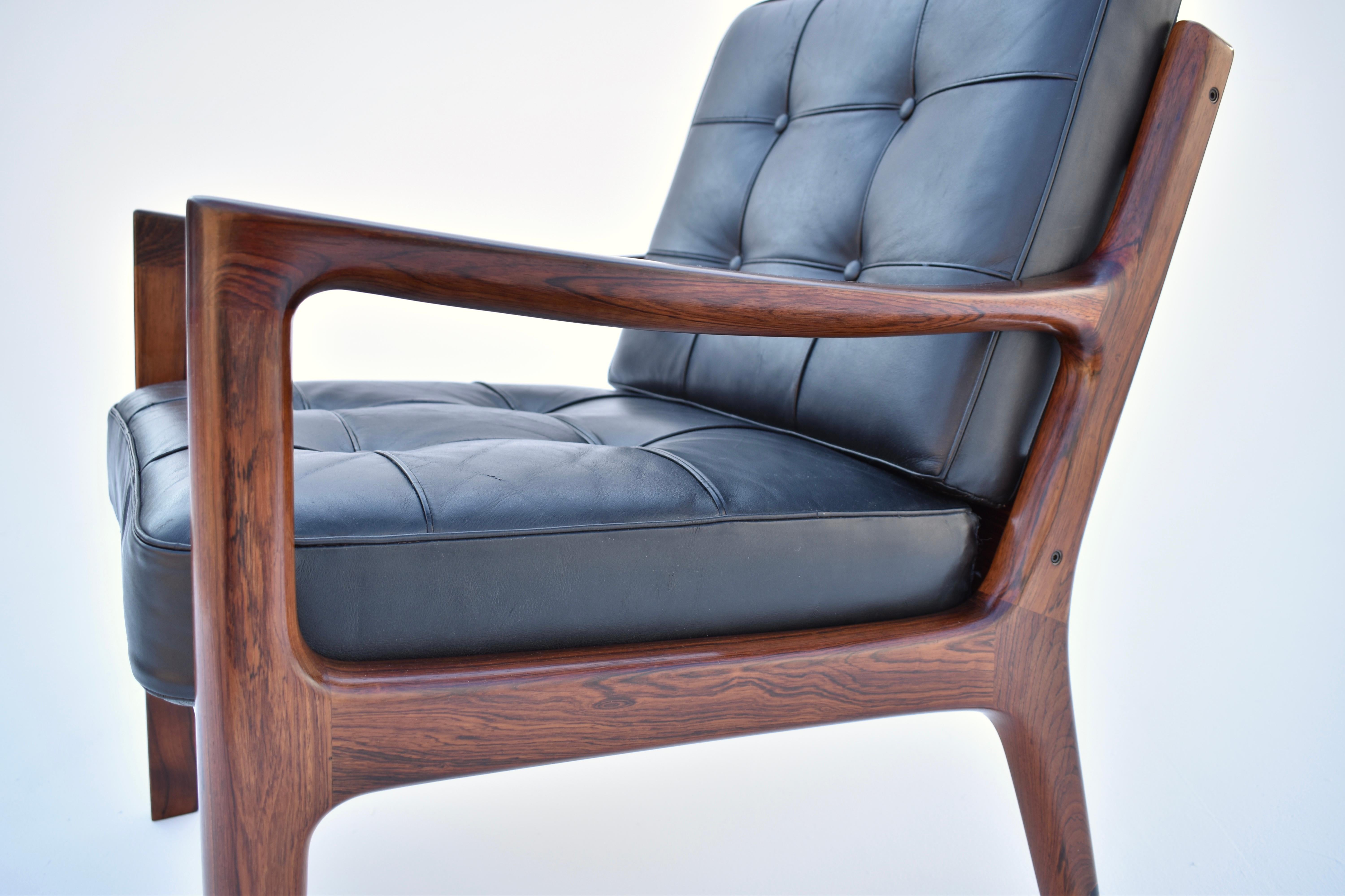 Scandinavian Modern Ole Wanscher Model 166 Rosewood 'Senator' Lounge Chair For France & Son, Denmark