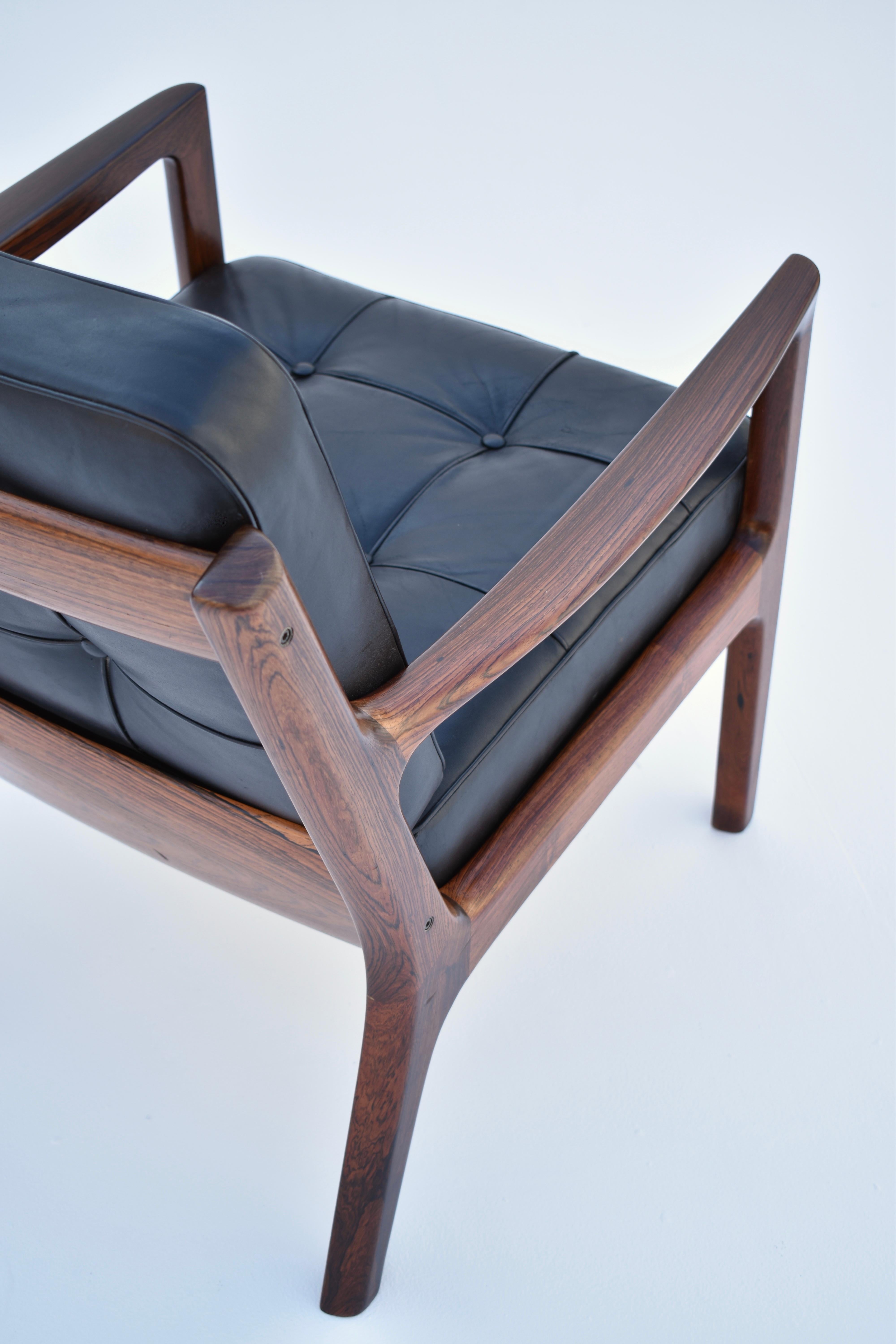 Leather Ole Wanscher Model 166 Rosewood 'Senator' Lounge Chair For France & Son, Denmark