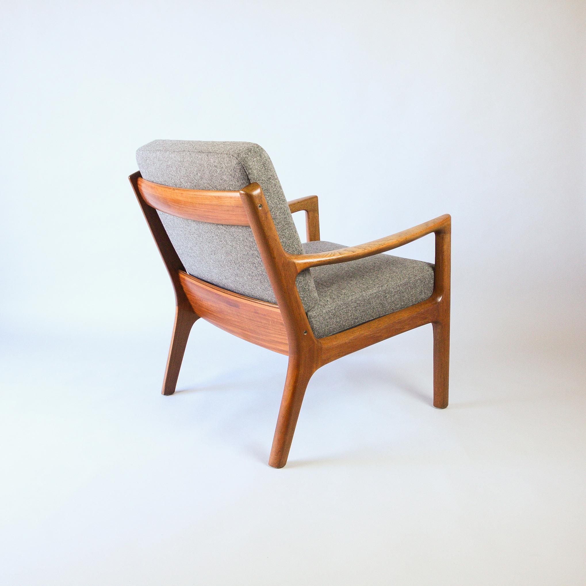 Ole Wanscher teak and grey wool senator easy chair. Manufactured by France & Søn, Denmark. 1960s. This chair is incredibly solidly built. 50 years old and not a wobble. We have gently restored the wood allowing age and patina to remain and have