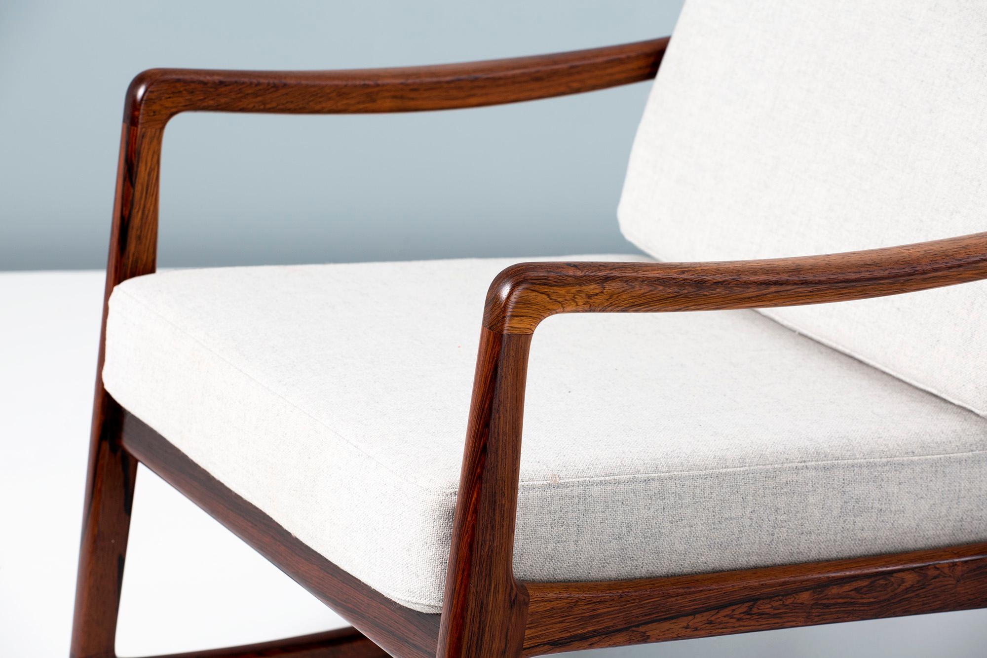 Wool Ole Wanscher Model FD-120 Rosewood Rocking Chair, circa 1960