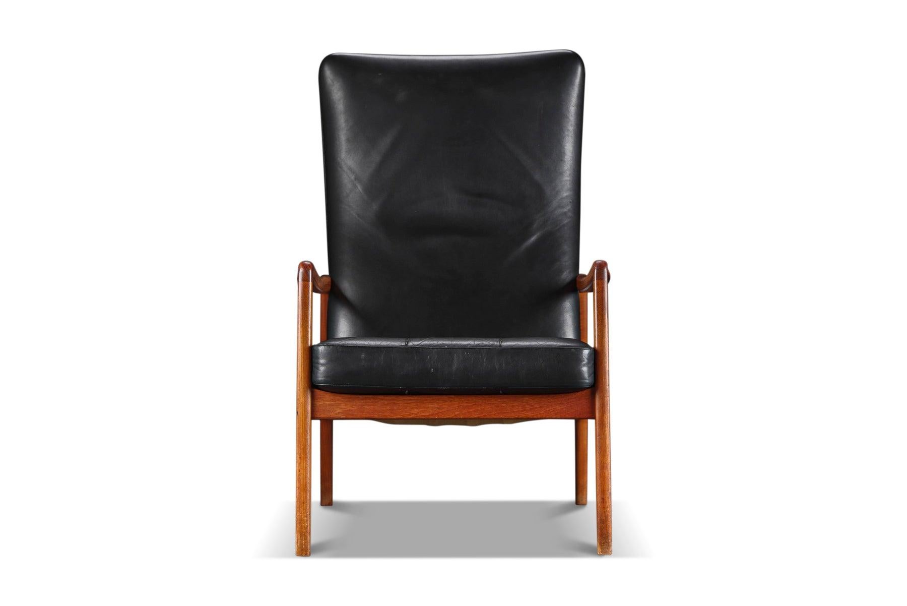 Mid-Century Modern Fauteuil de salon à dossier haut Ole Wanscher modèle Fd-159 en teck et cuir en vente