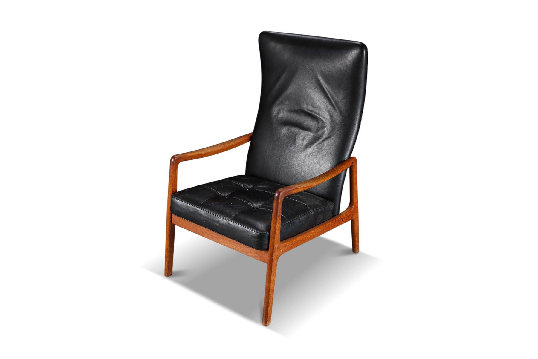 Danish Ole Wanscher Model Fd-159 Highback Lounge Chair in Teak + Leather For Sale