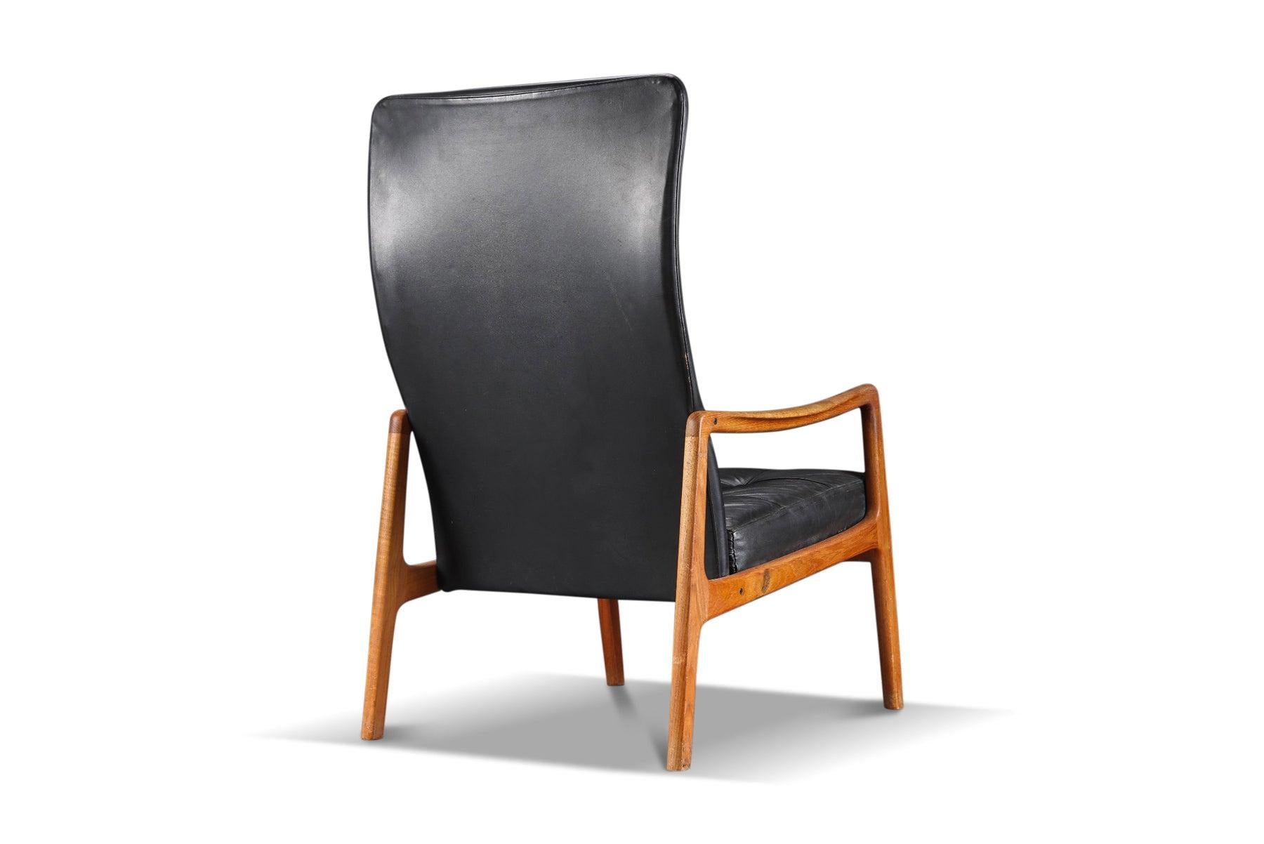 Fauteuil de salon à dossier haut Ole Wanscher modèle Fd-159 en teck et cuir Excellent état - En vente à Berkeley, CA